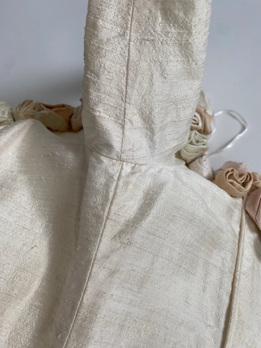 Vintage Rosette Off Shoulder Raw Silk Wedding Dress