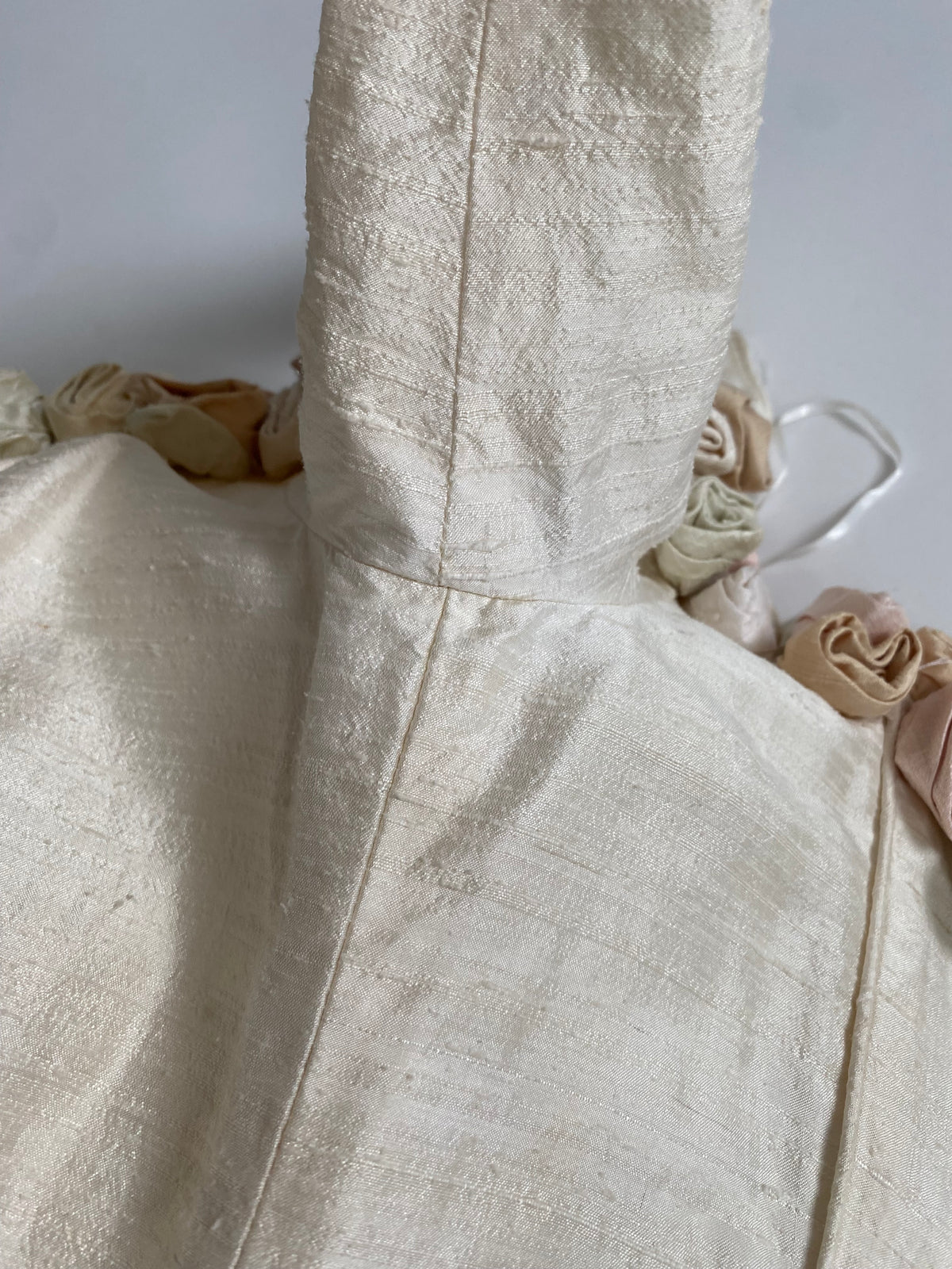 Vintage Rosette Off Shoulder Raw Silk Wedding Dress