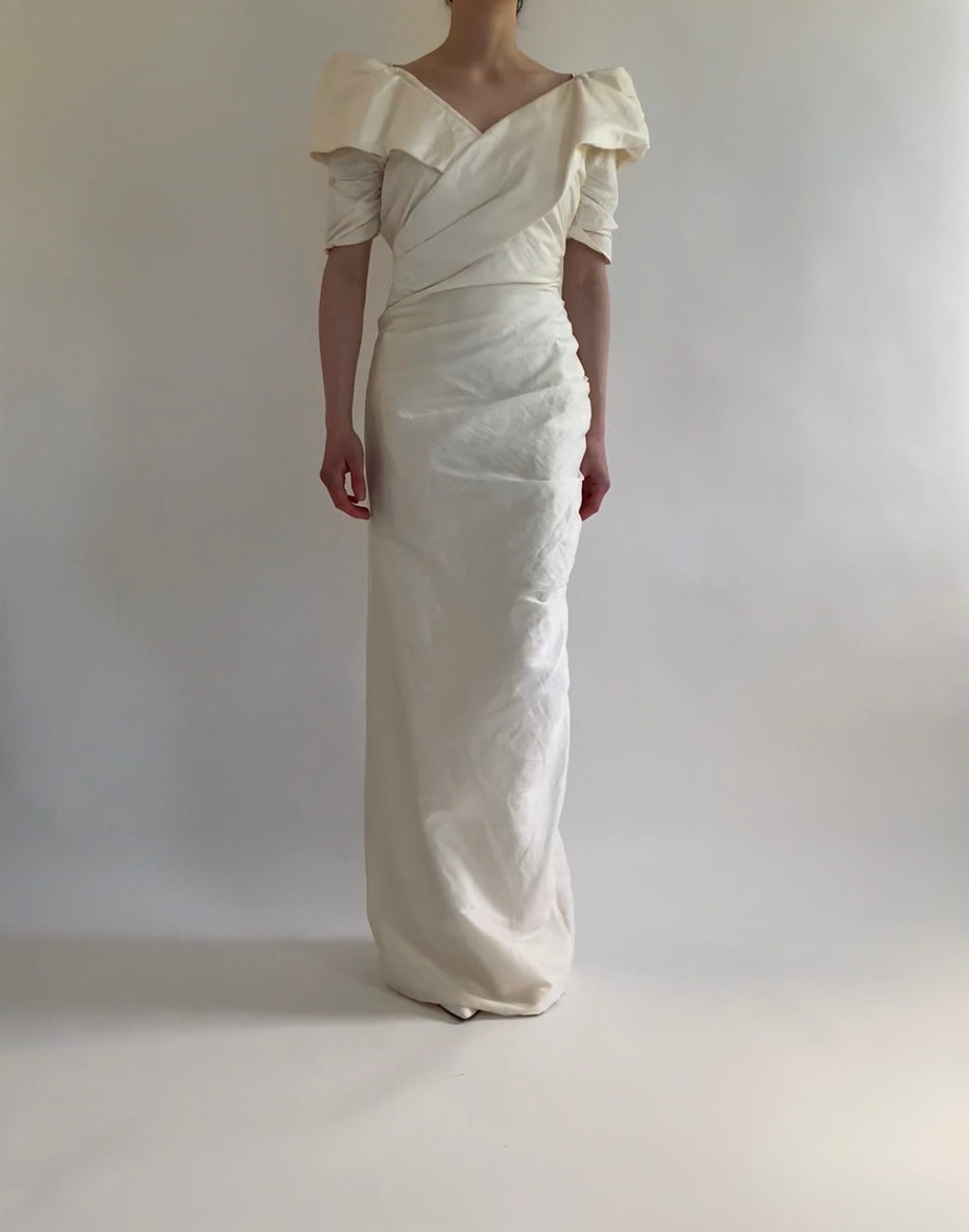 Vintage Silk Wedding Dress with Detachable Train