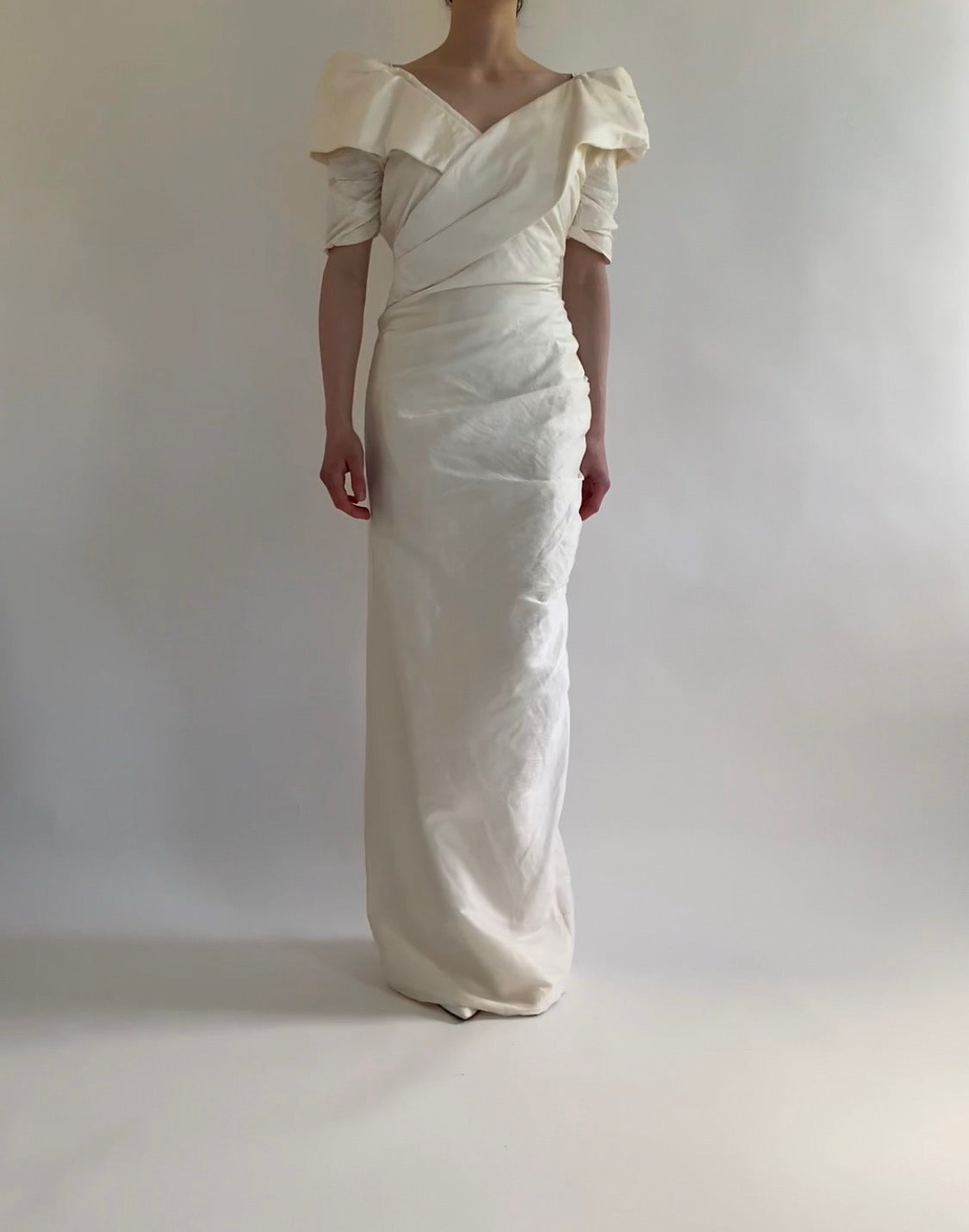 Vintage Silk Wedding Dress with Detachable Train