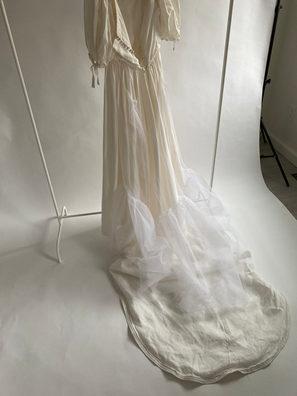 Vintage Silk 1980s Wedding Dress with Puff Sleeves