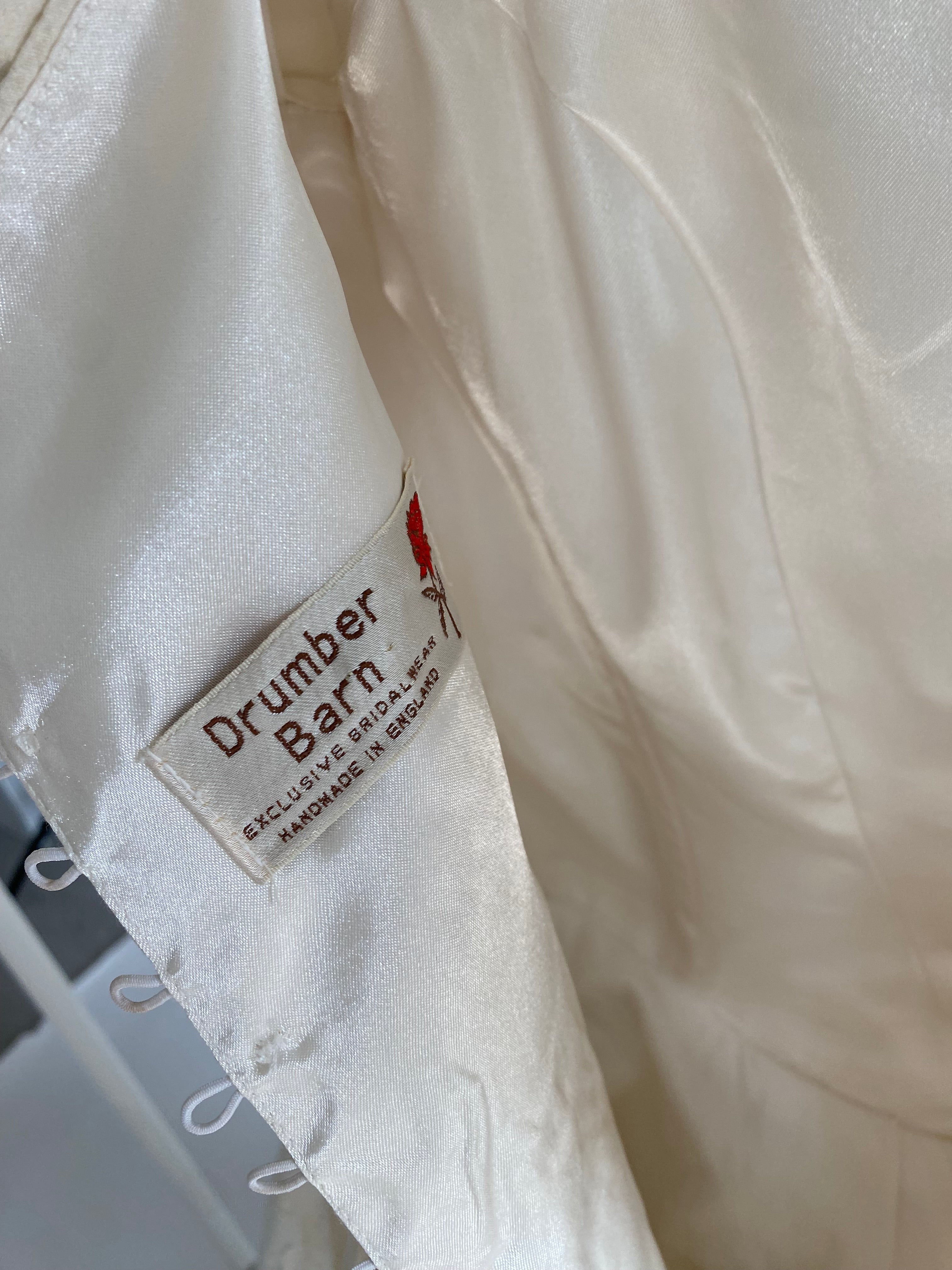 1980s Raw Silk Wedding Dress with Rosettes and Puff Sleeves