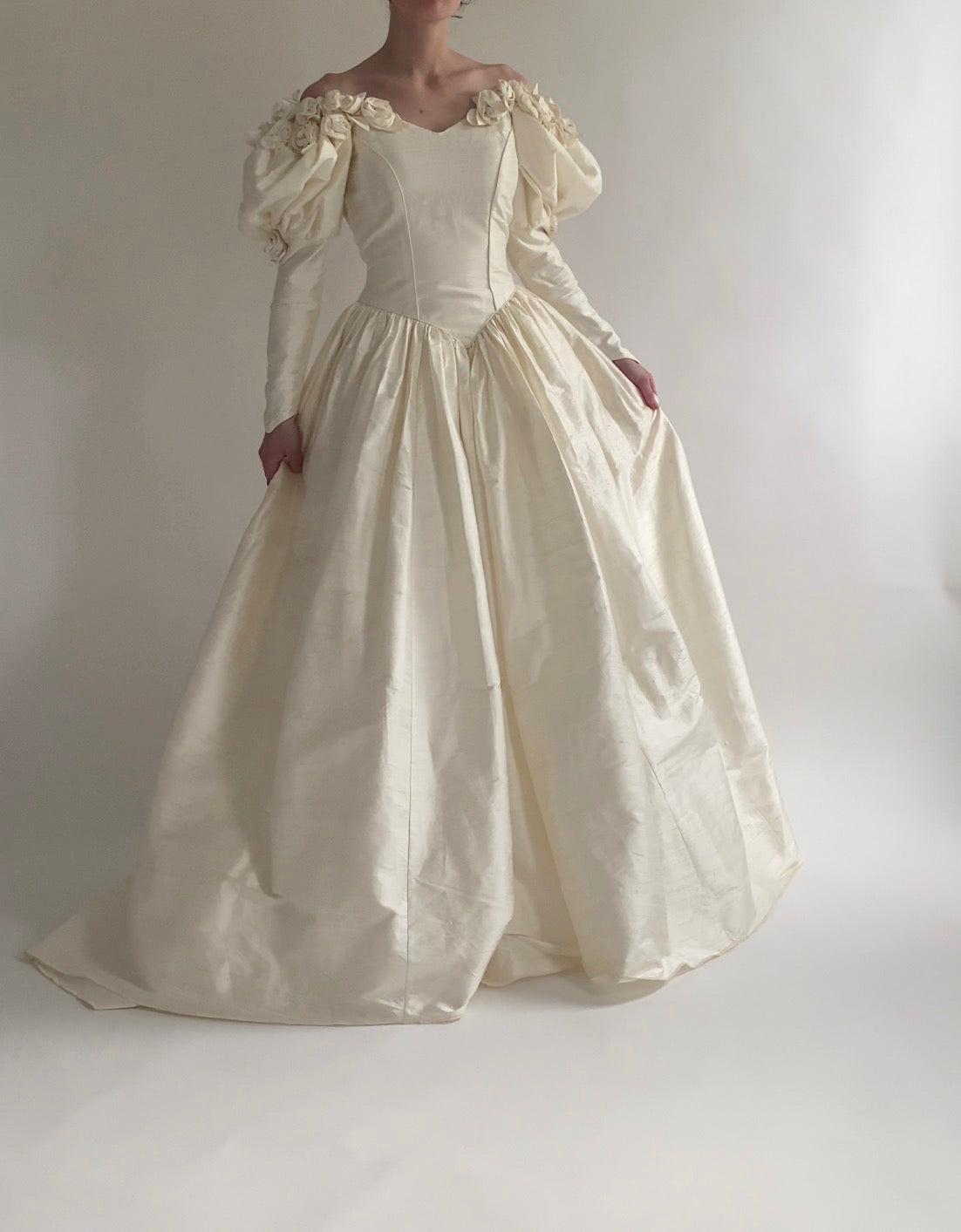 1980s Silk Rosette Wedding Dress