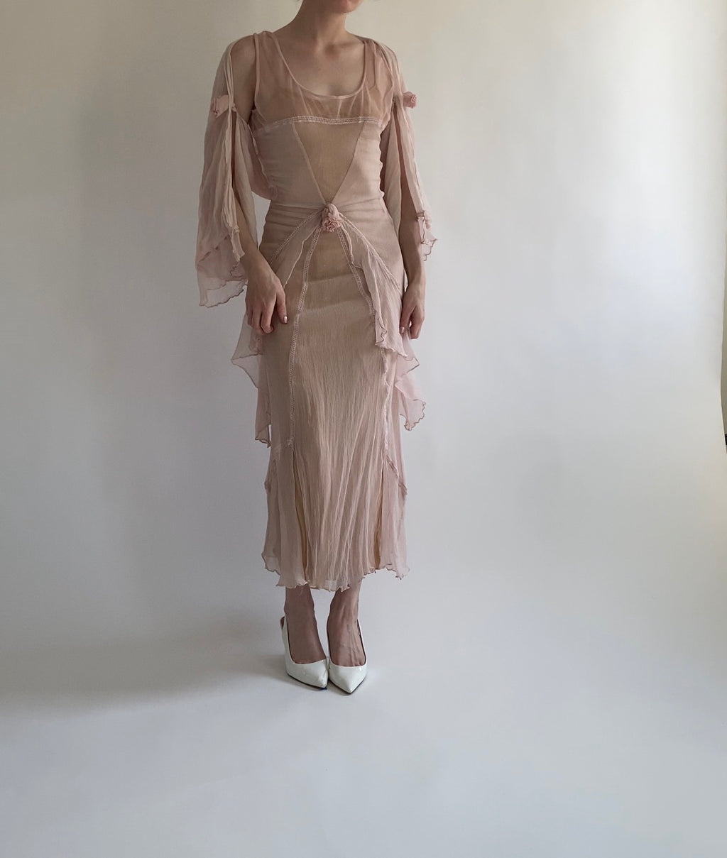 Dusty Rose Sheer Dress and Shawl Set