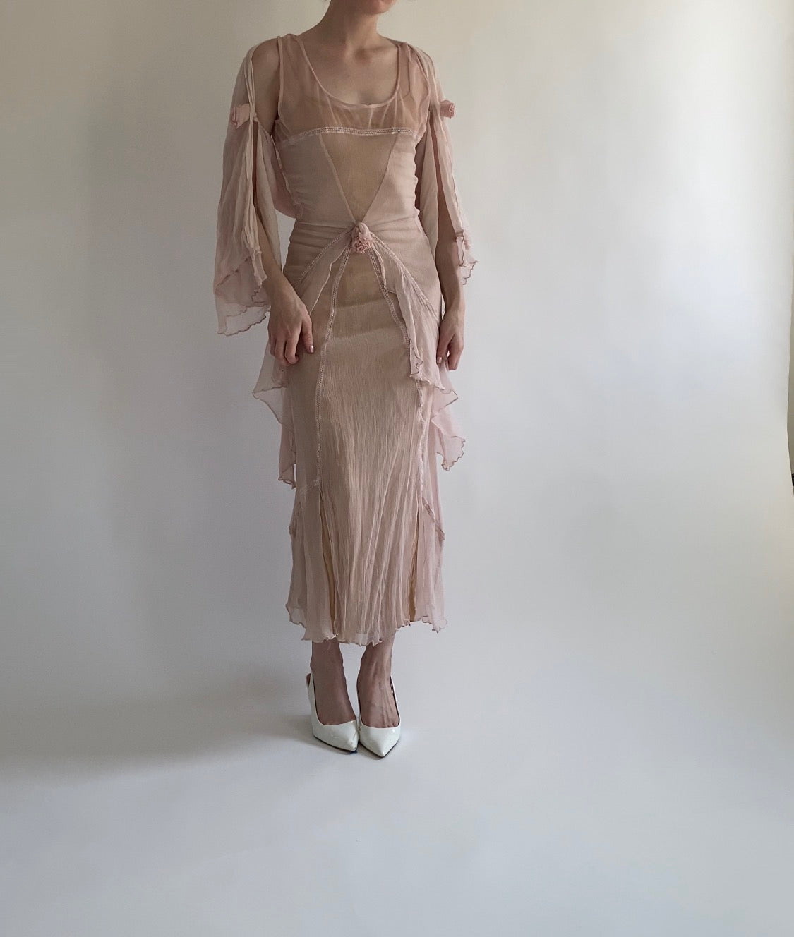 Dusty Rose Sheer Dress and Shawl Set