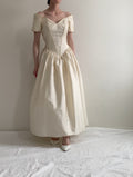 Vintage 90s Silk Off Shoulder Wedding Dress