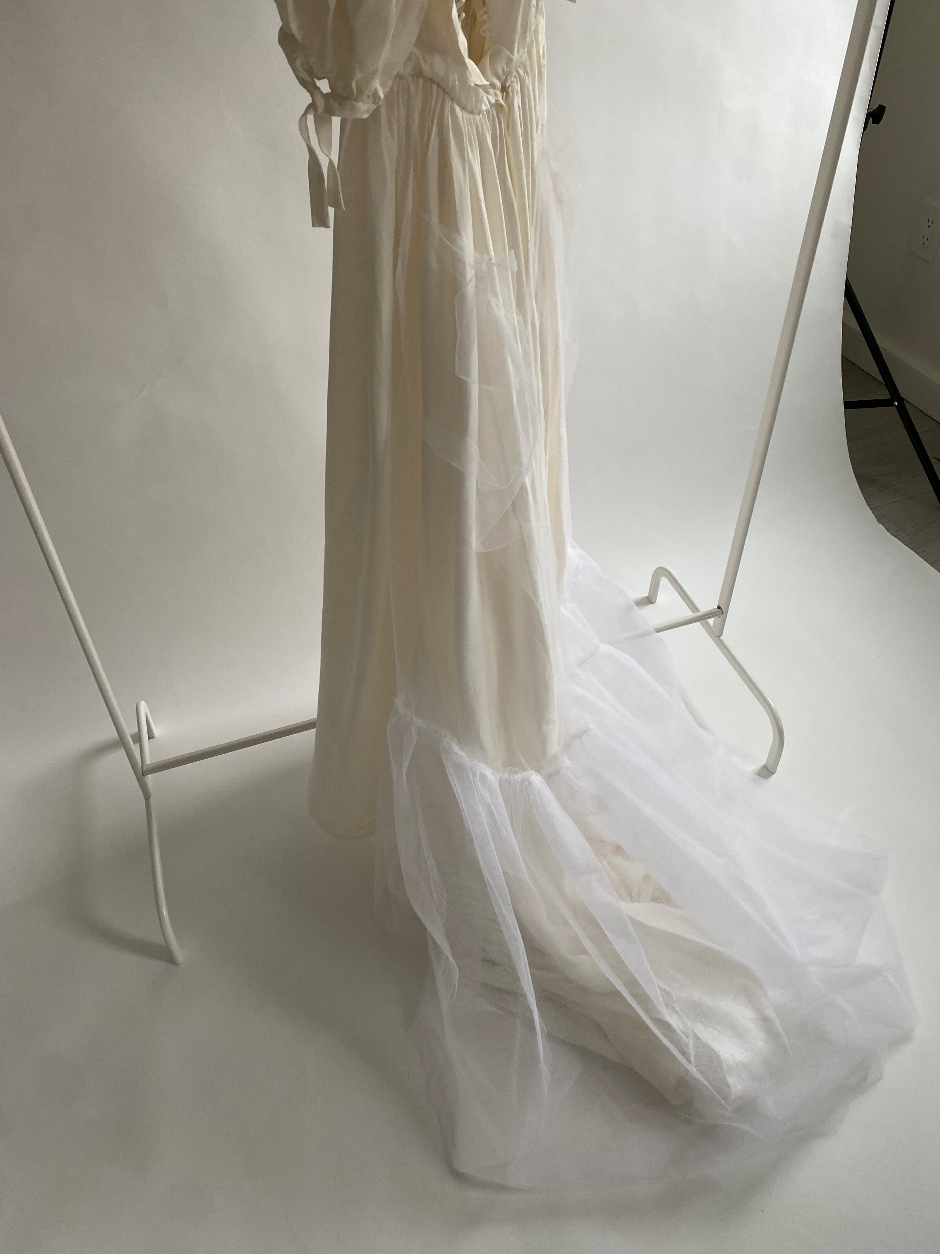 Vintage Silk 1980s Wedding Dress with Puff Sleeves