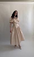 1980s Peach Raw Silk Midi Wedding Gown