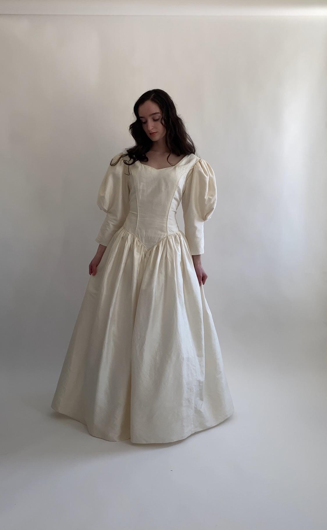 1980s Raw Silk Wedding Gown Medium