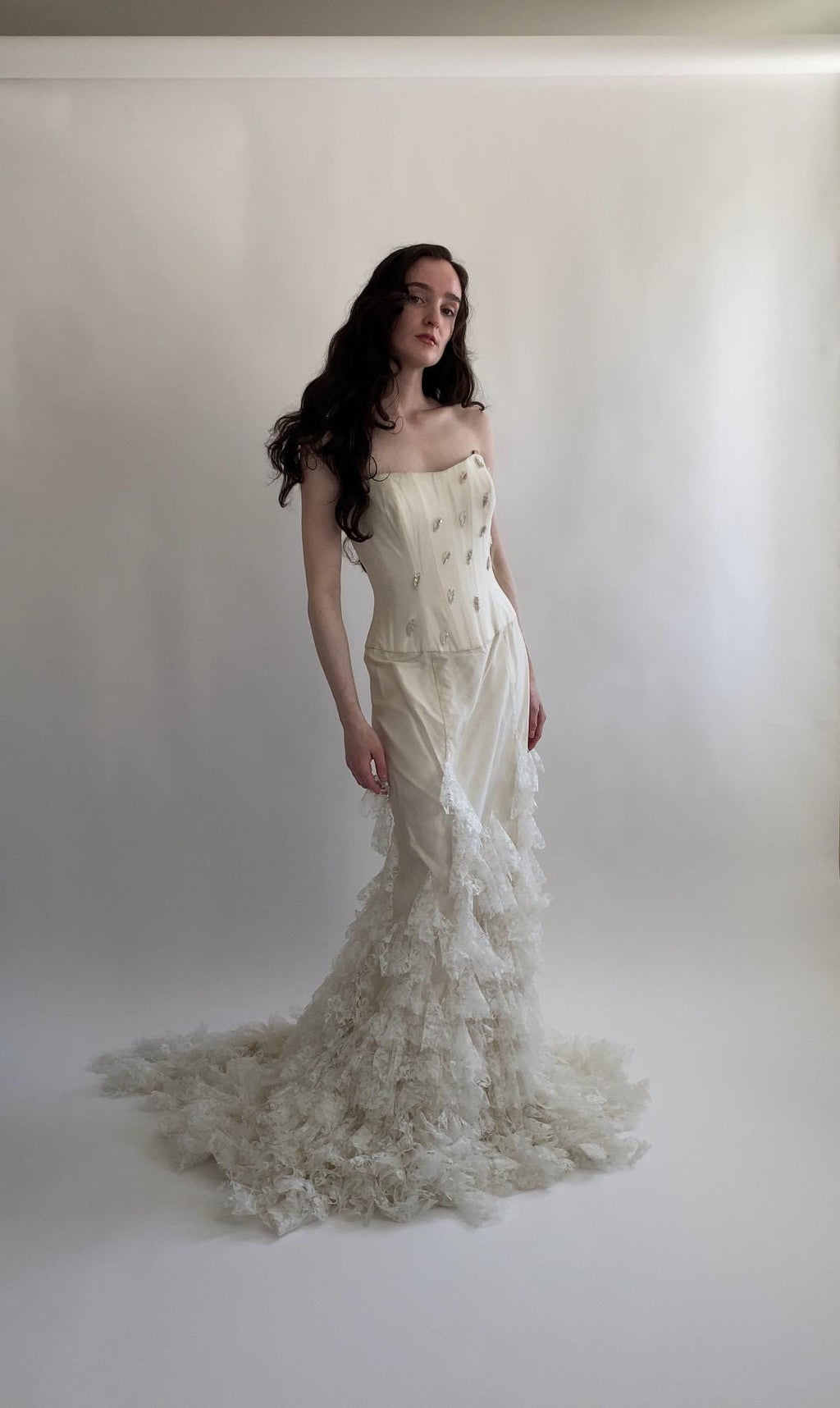 1990s Strapless Lace Wedding Gown