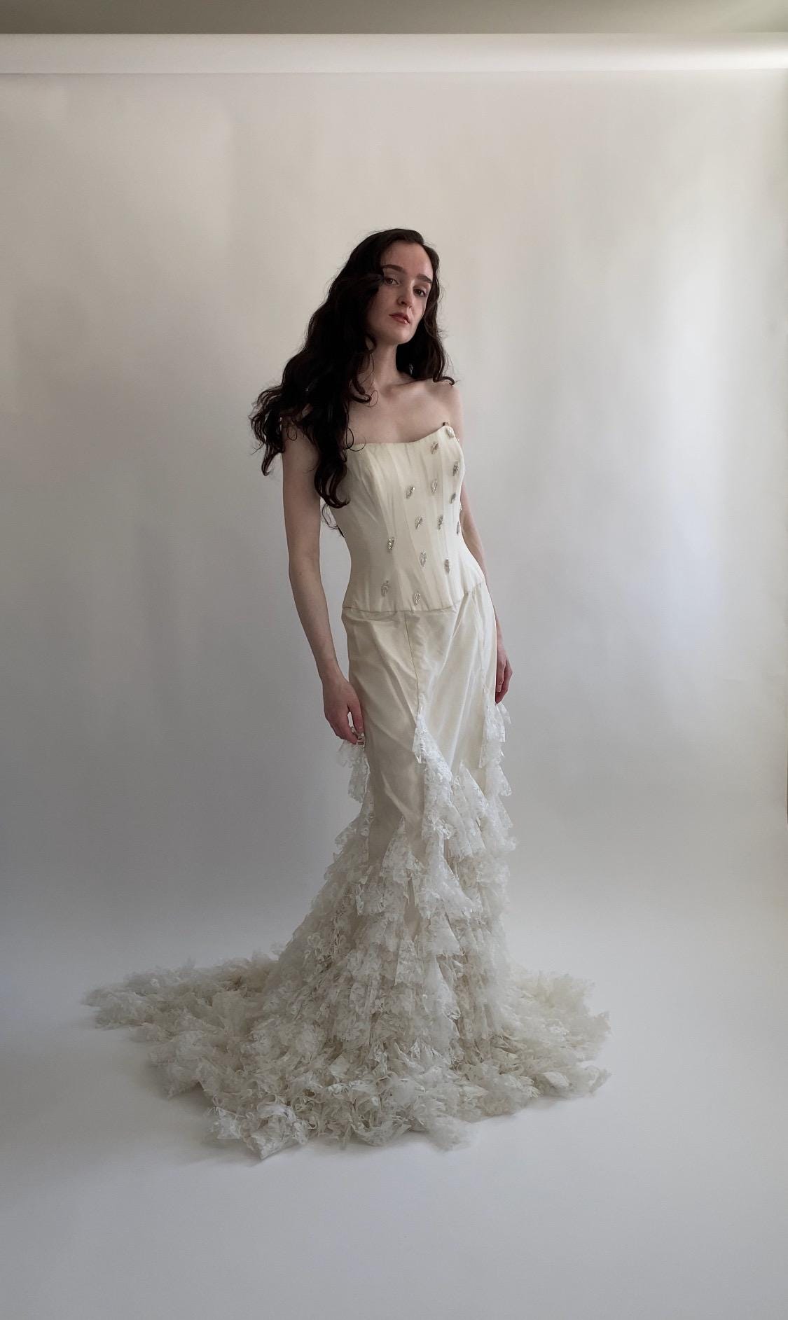 1990s Strapless Lace Wedding Gown