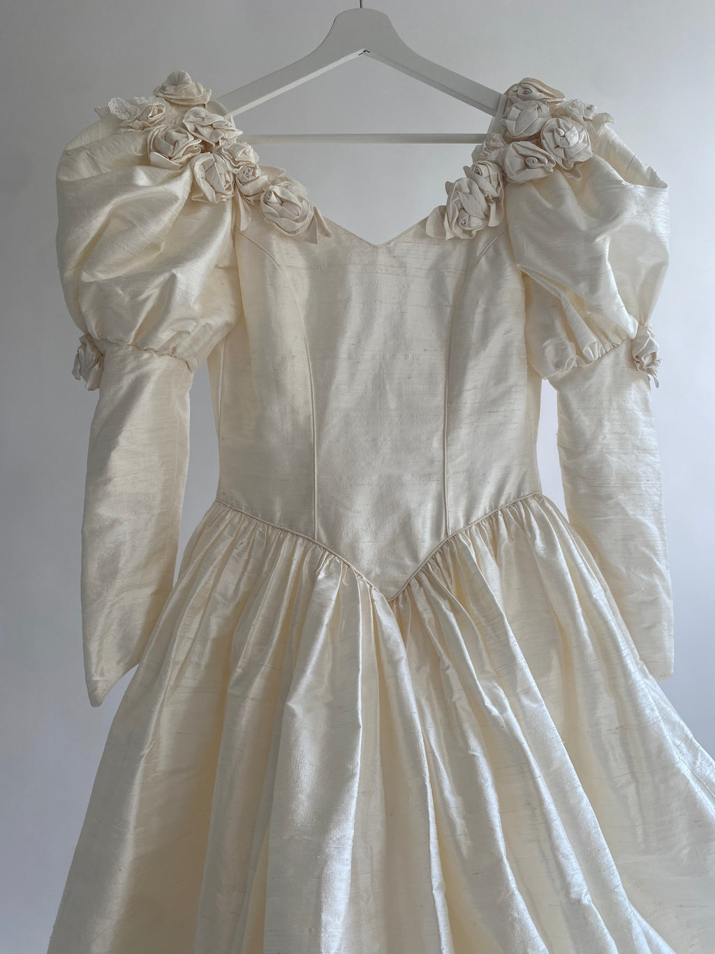 1980s Silk Rosette Wedding Dress