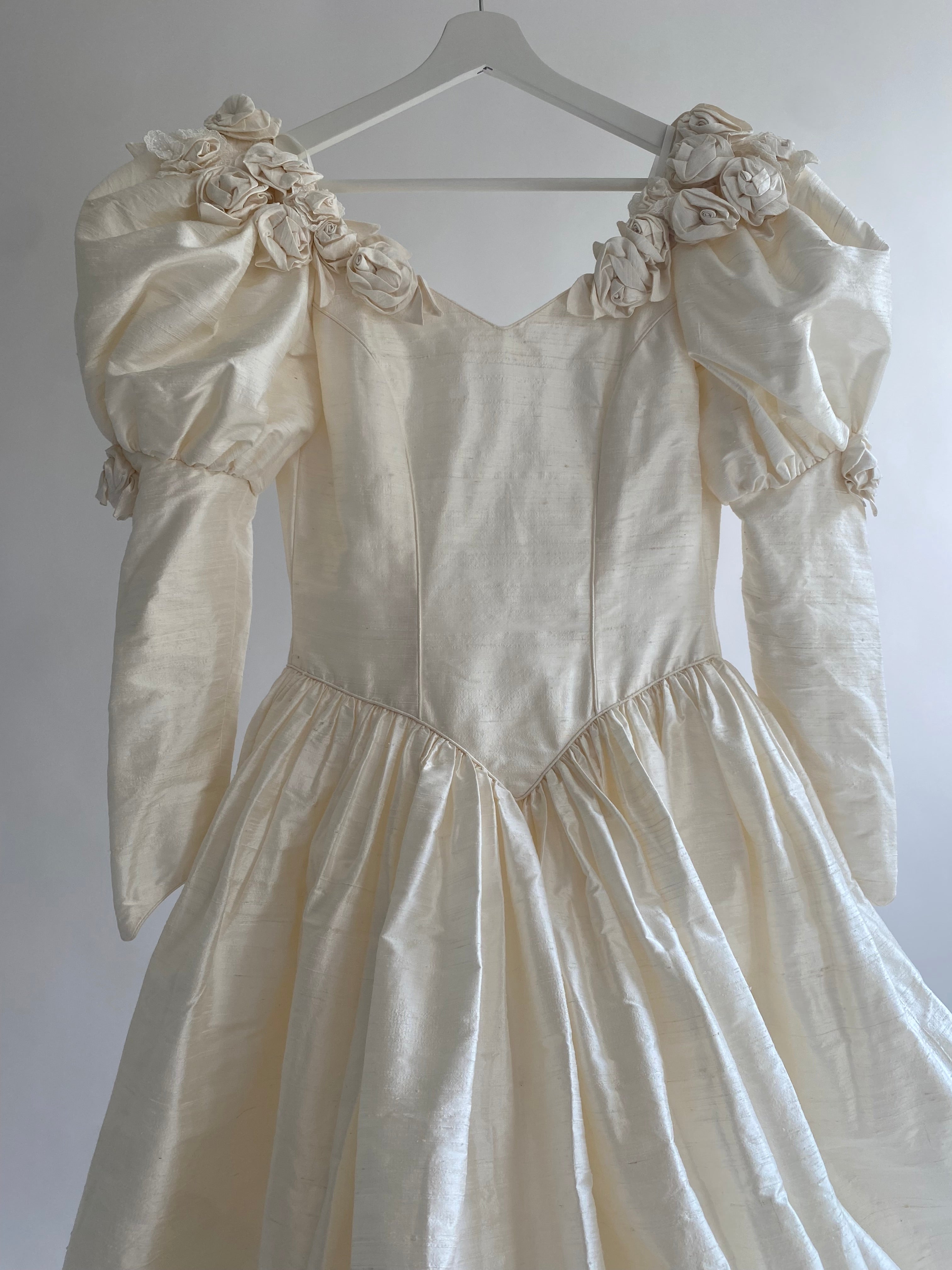 1980s Silk Rosette Wedding Dress