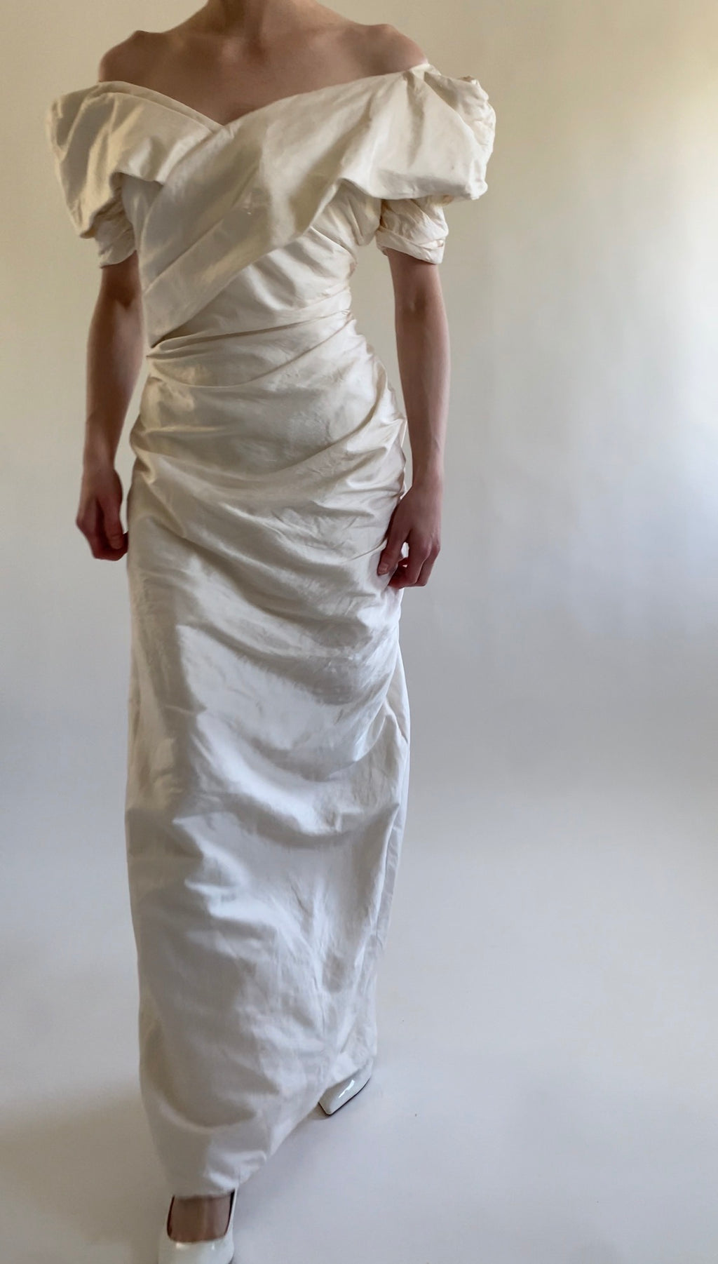 Vintage Silk Wedding Dress with Detachable Train