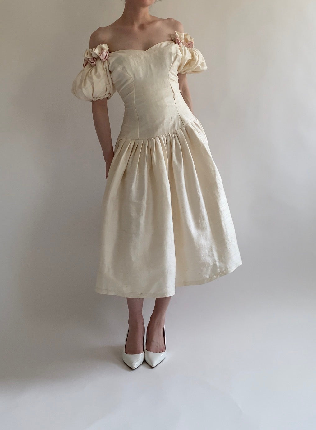 1980s Raw Silk  Wedding Dress