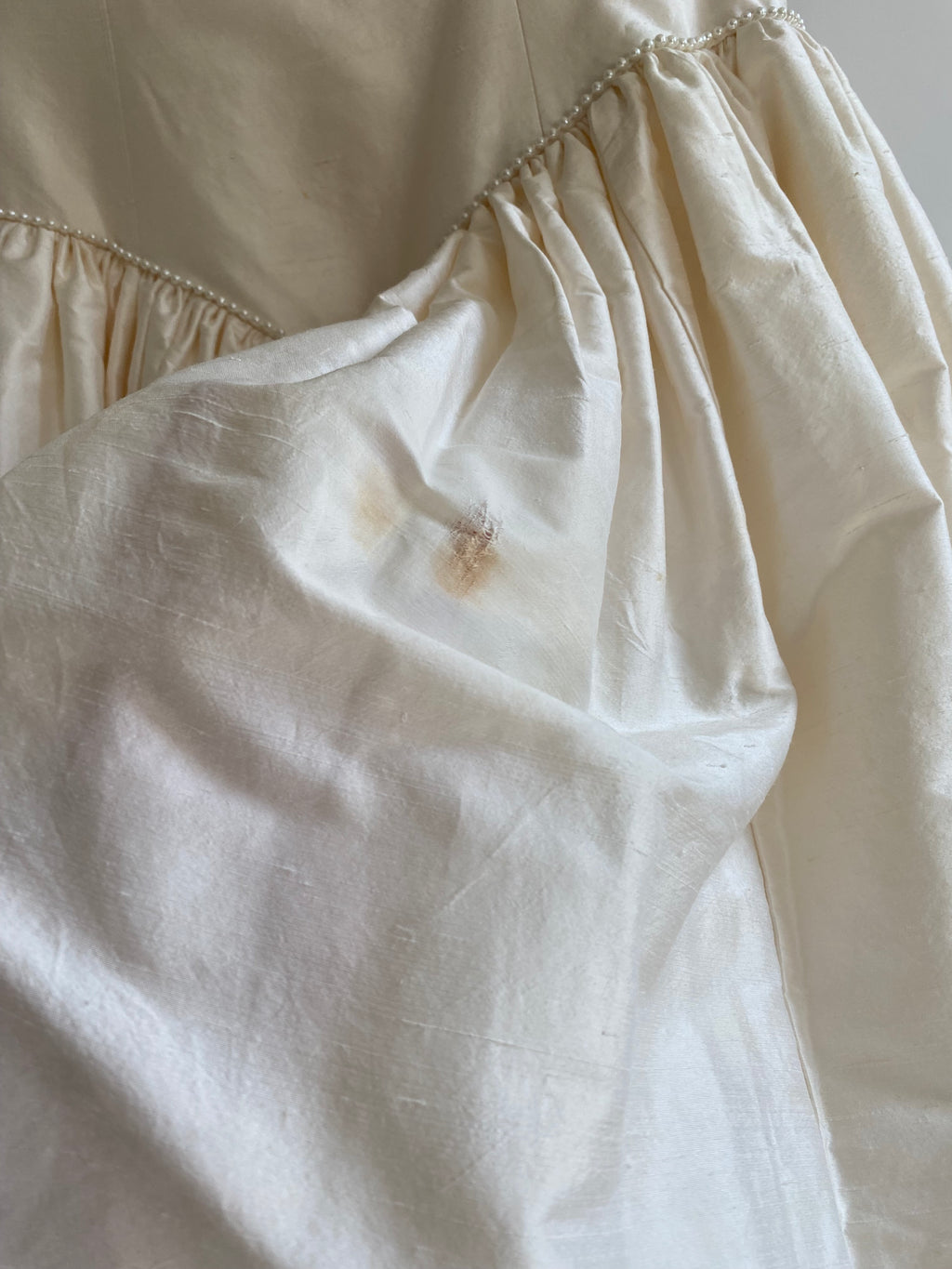 1980s Rose Trimmed Silk Wedding Dress