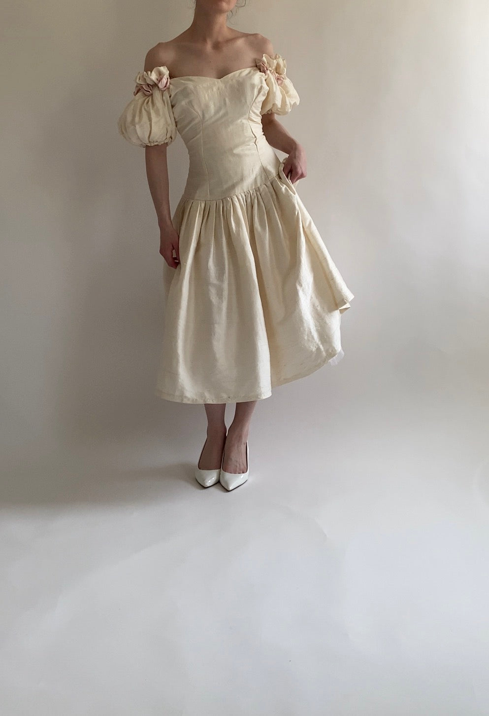 1980s Raw Silk  Wedding Dress