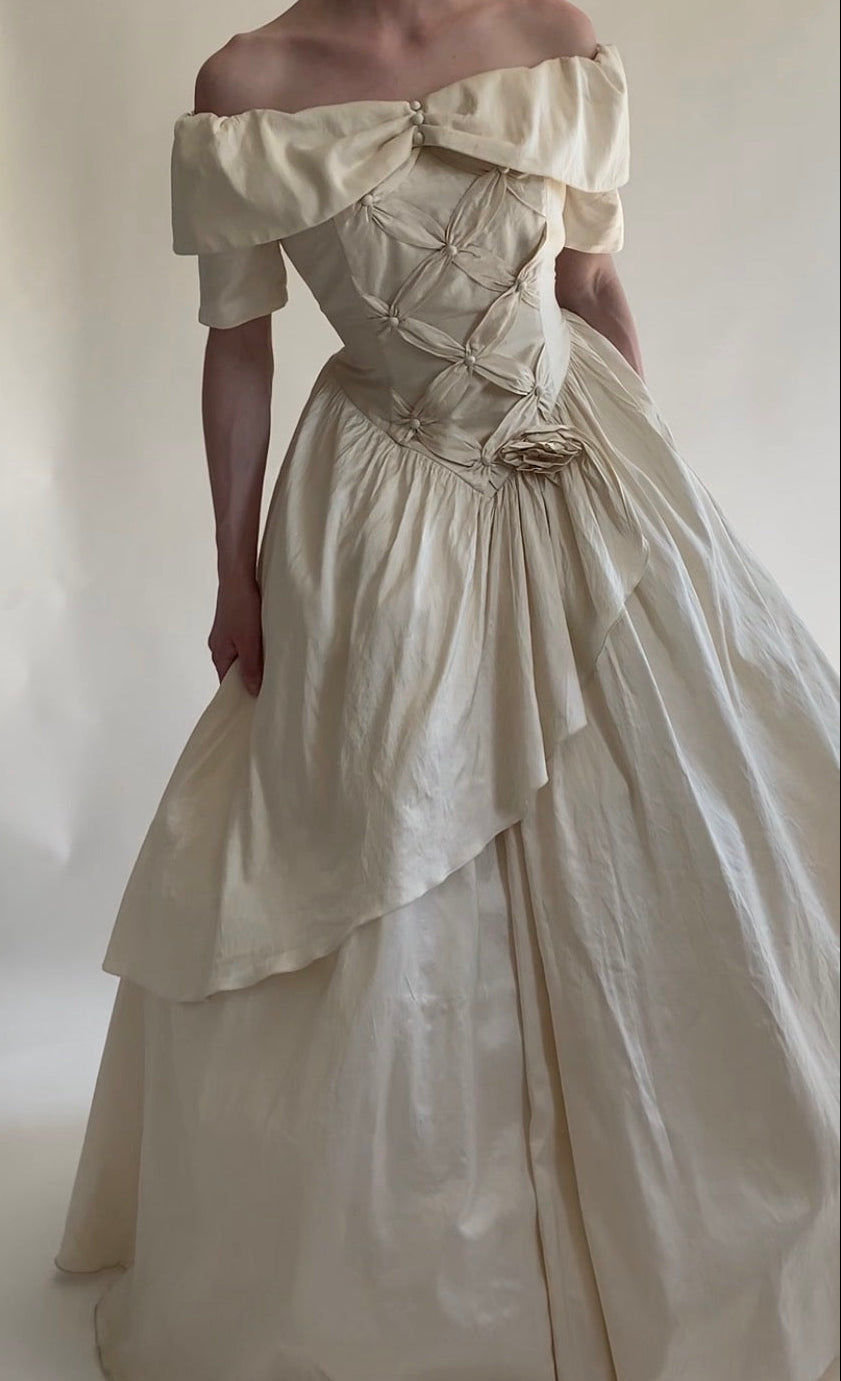 Vintage 1980s Silk Wedding Dress