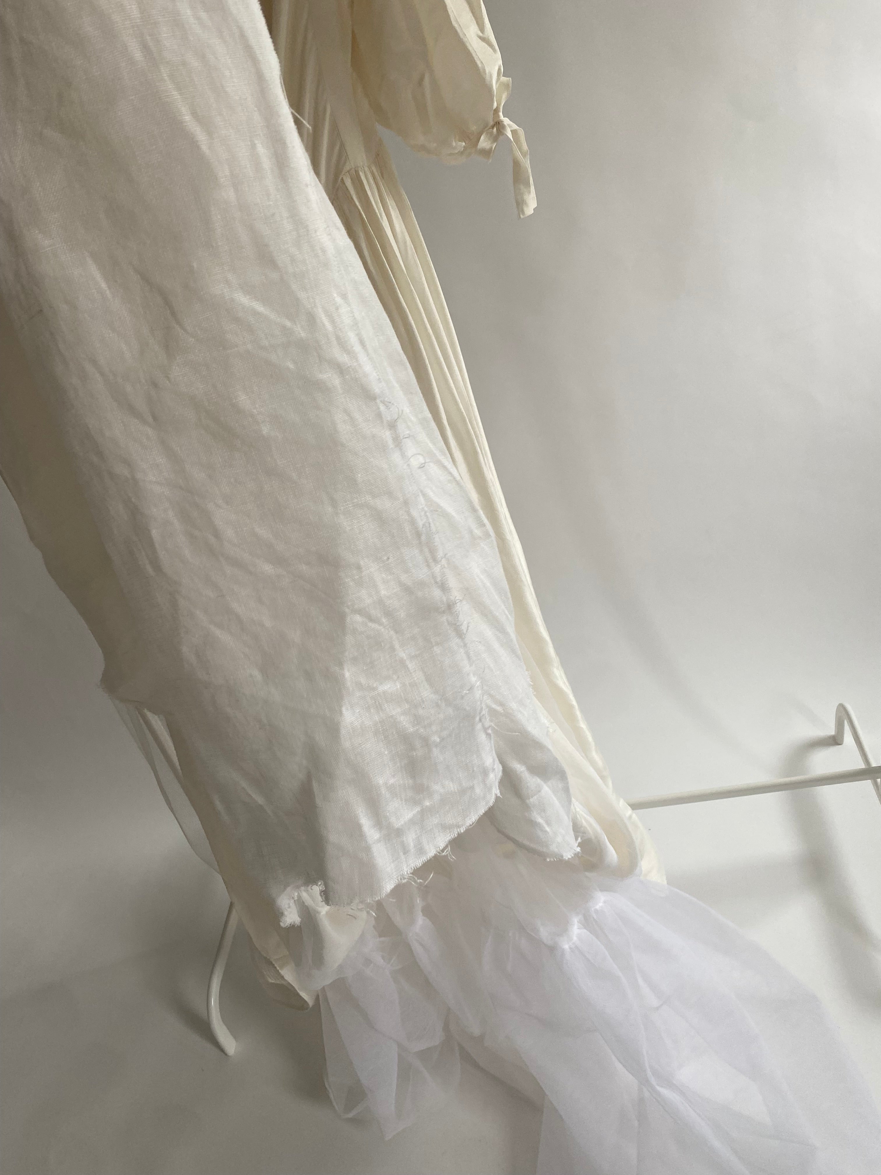 Vintage Silk 1980s Wedding Dress with Puff Sleeves