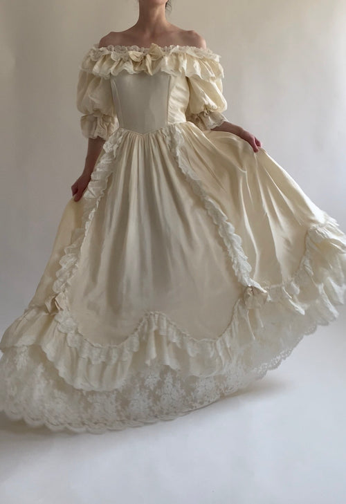 1980s Silk Princess Diana Inspired Vintage Wedding Dress