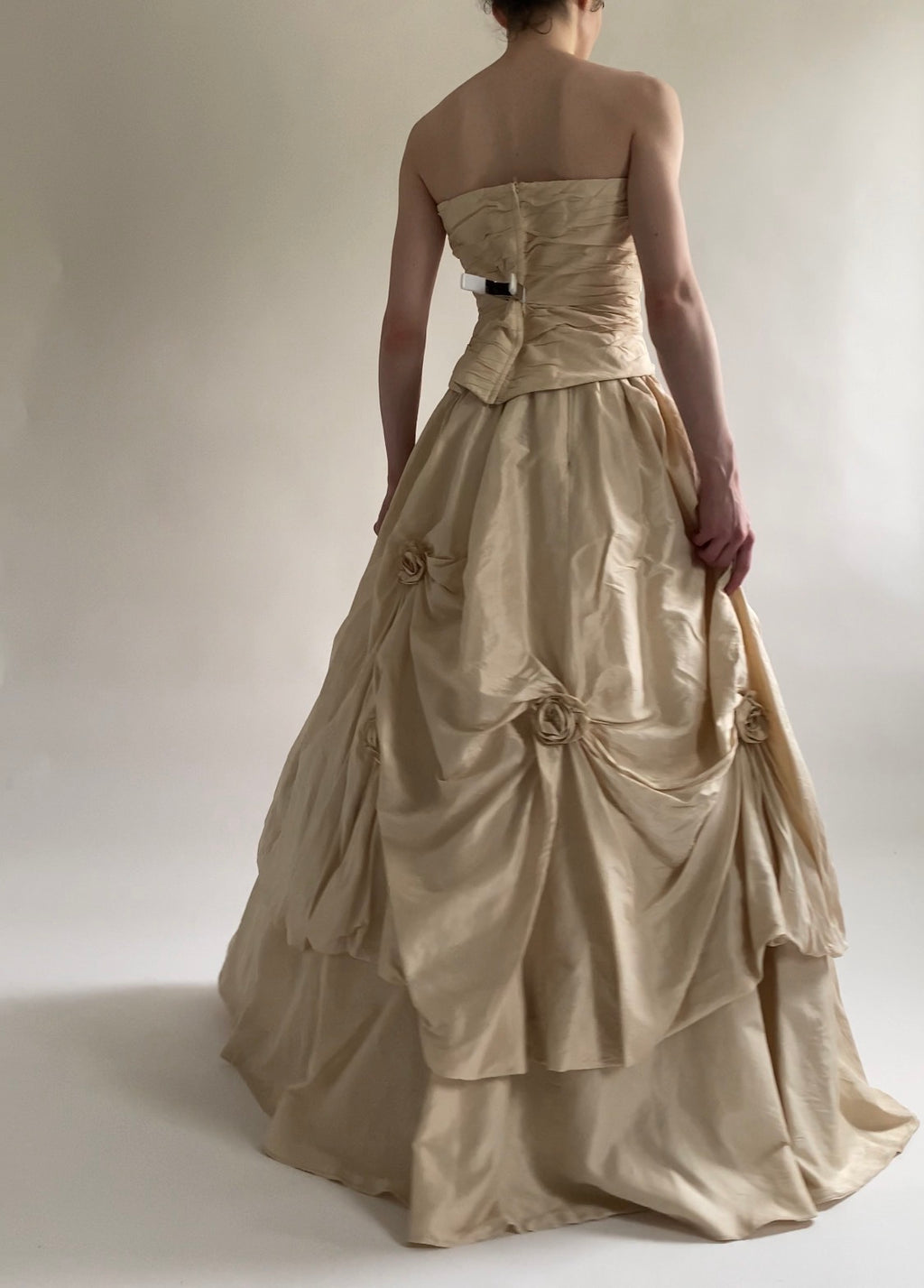 90s Silk 3-piece Wedding Dress Set Corset and Skirt with Rosettes