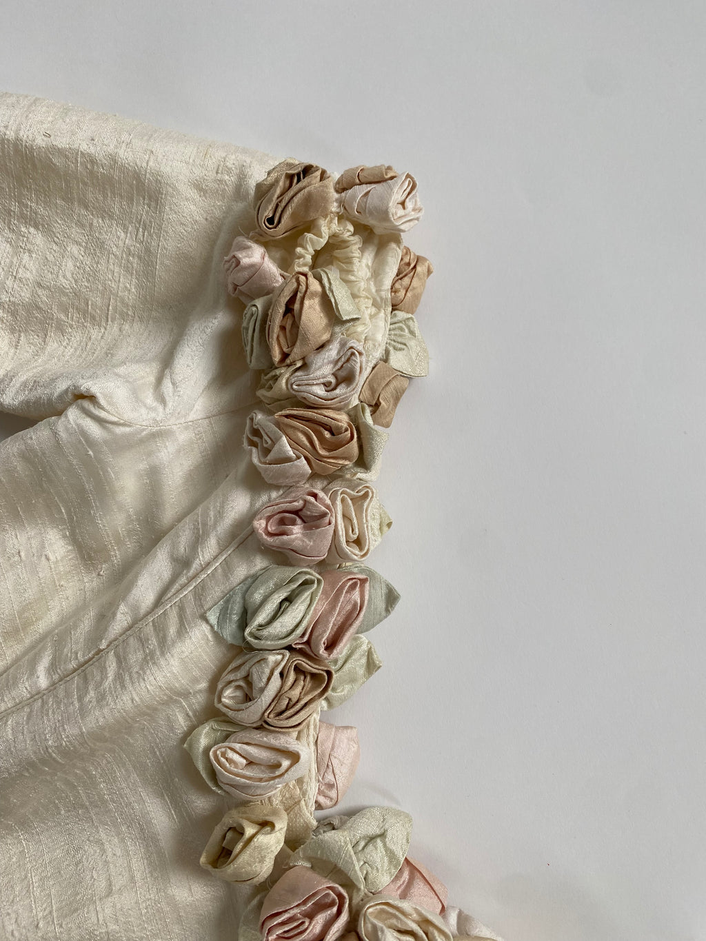 Vintage Rosette Off Shoulder Raw Silk Wedding Dress