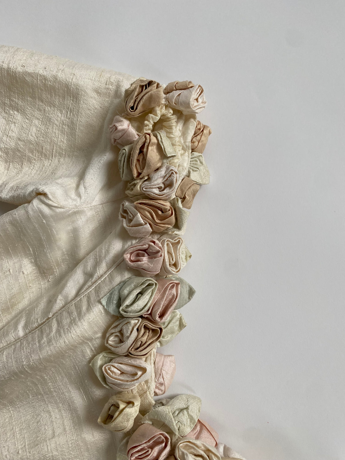 Vintage Rosette Off Shoulder Raw Silk Wedding Dress