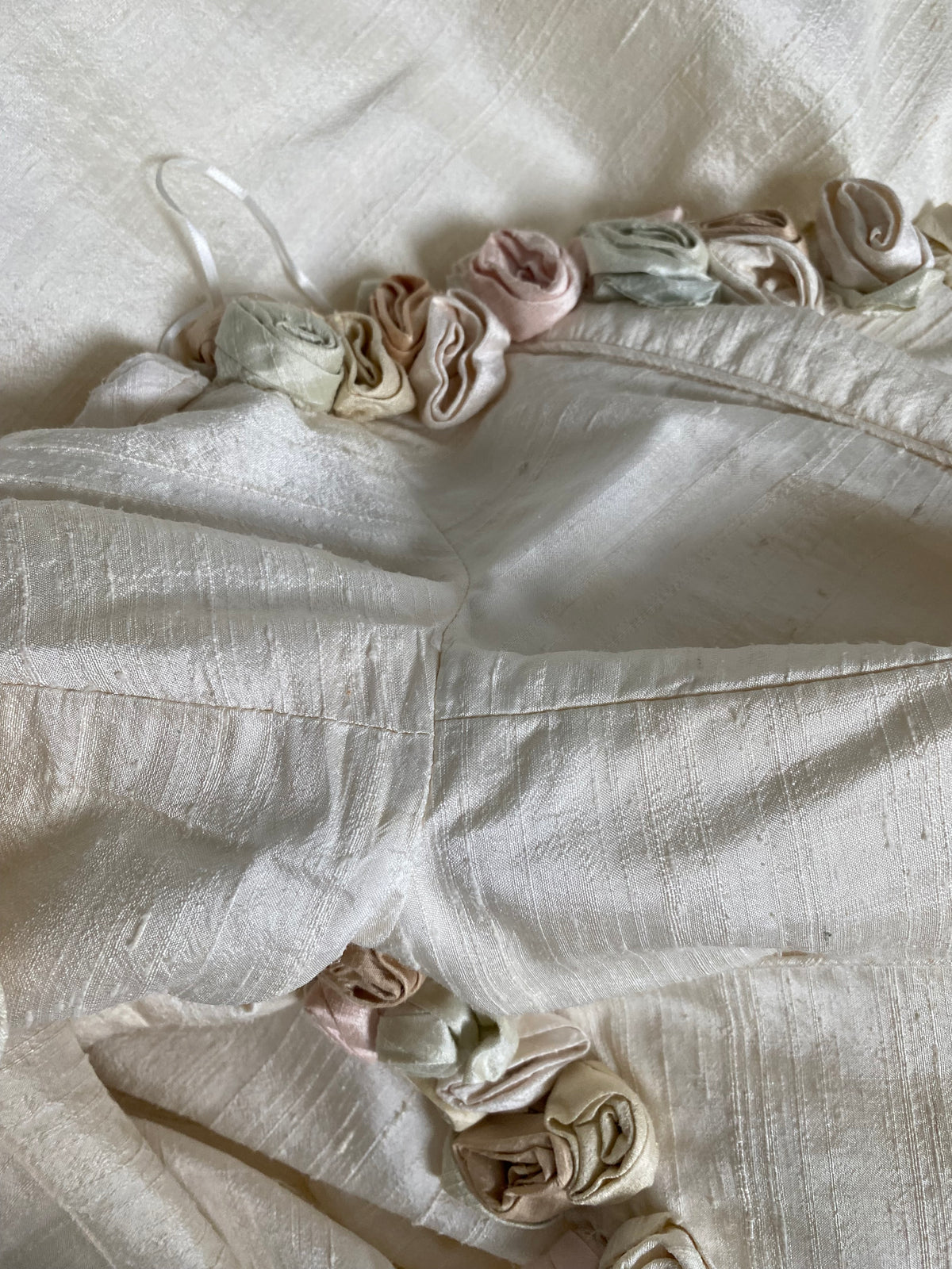 Vintage Rosette Off Shoulder Raw Silk Wedding Dress