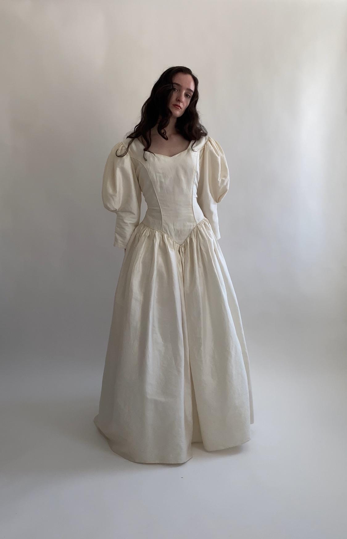 1980s Raw Silk Wedding Gown Medium