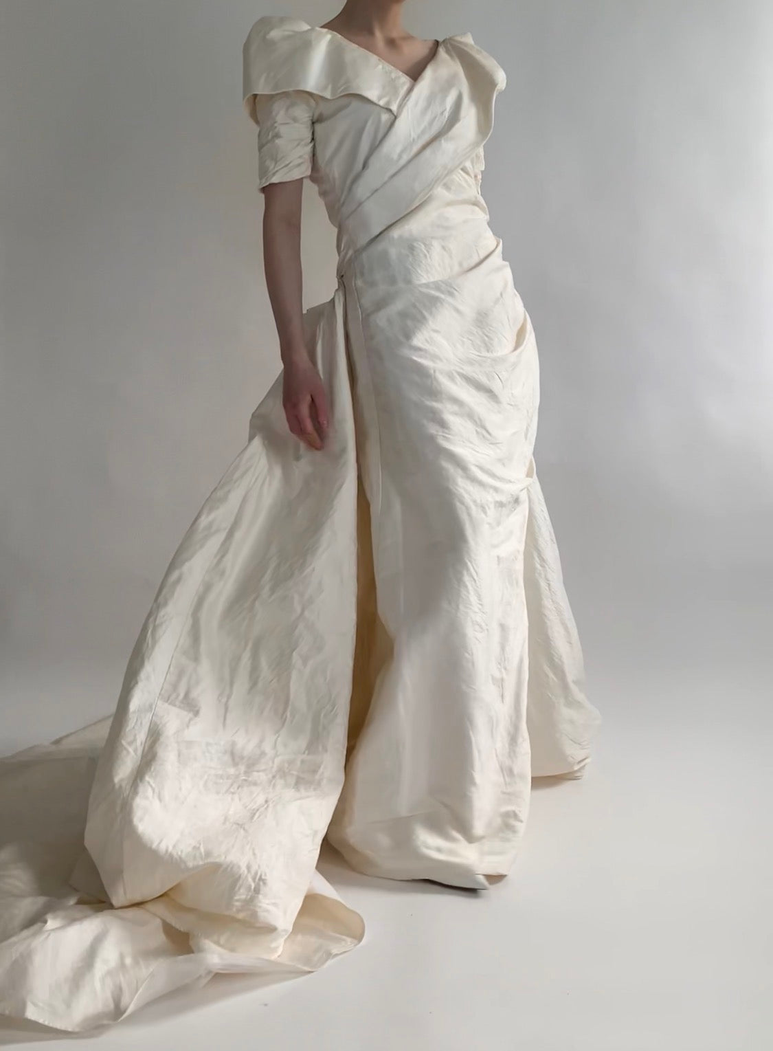 Vintage Silk Wedding Dress with Detachable Train