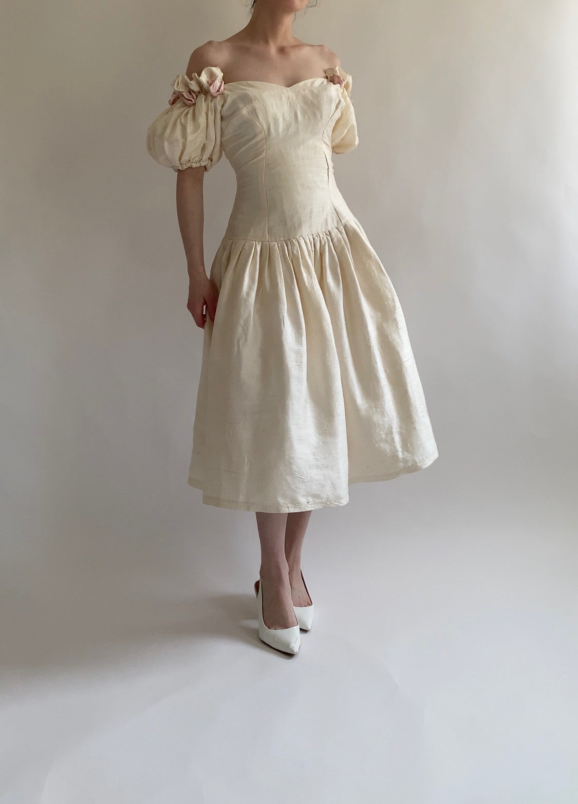 1980s Raw Silk  Wedding Dress