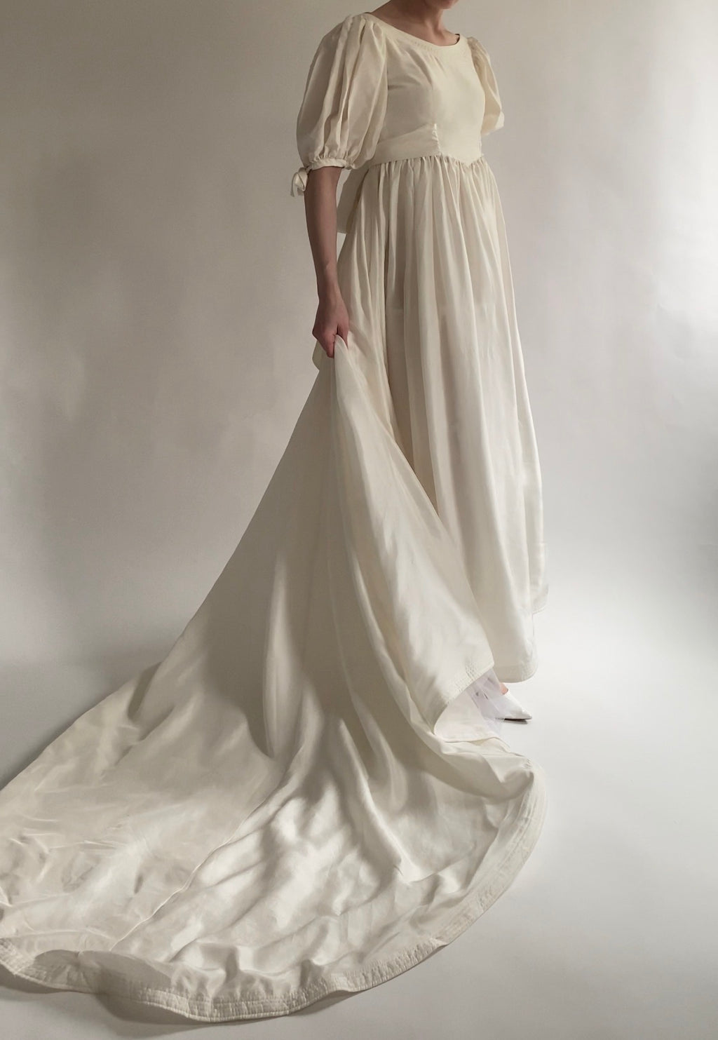 Vintage Silk 1980s Wedding Dress with Puff Sleeves