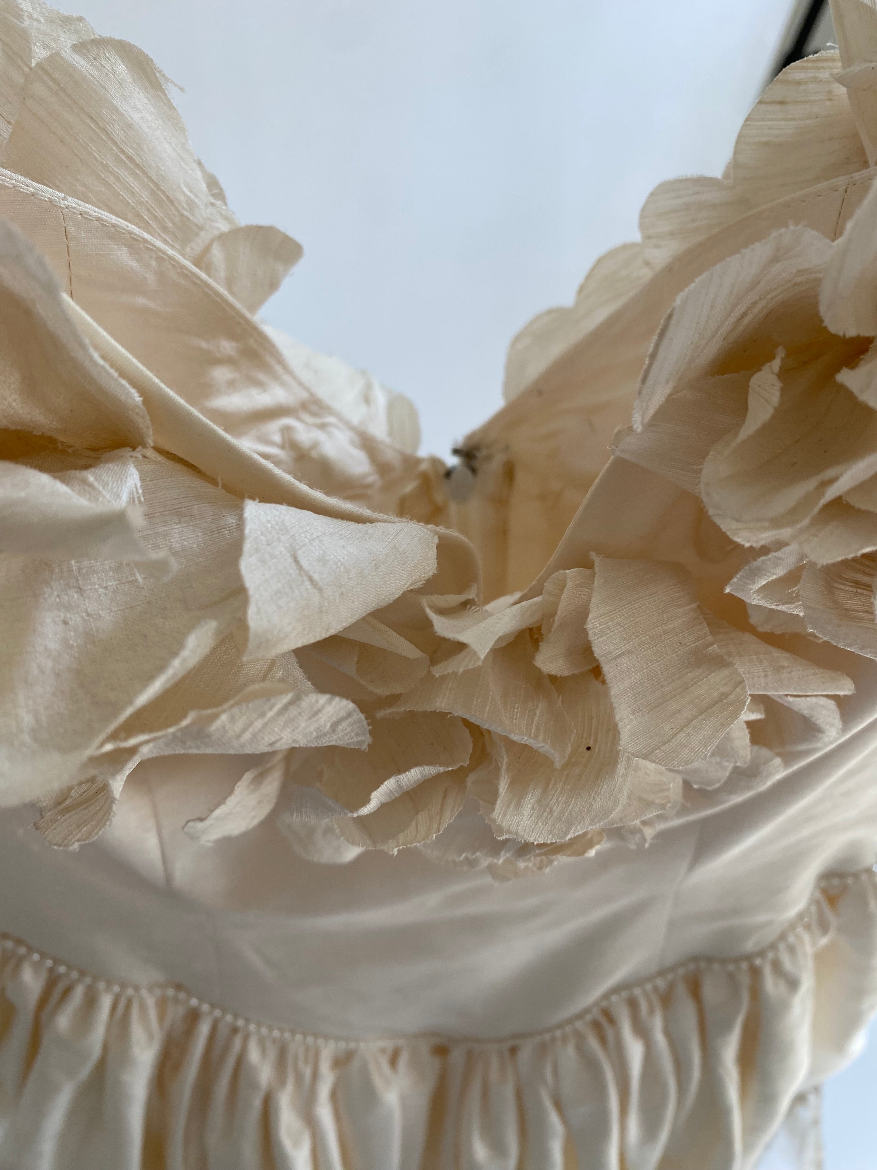 1980s Rose Trimmed Silk Wedding Dress