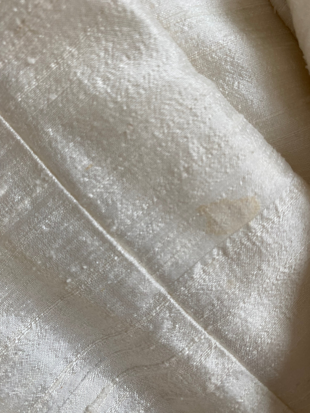 1980s Raw Silk Wedding Dress with Rosettes and Puff Sleeves