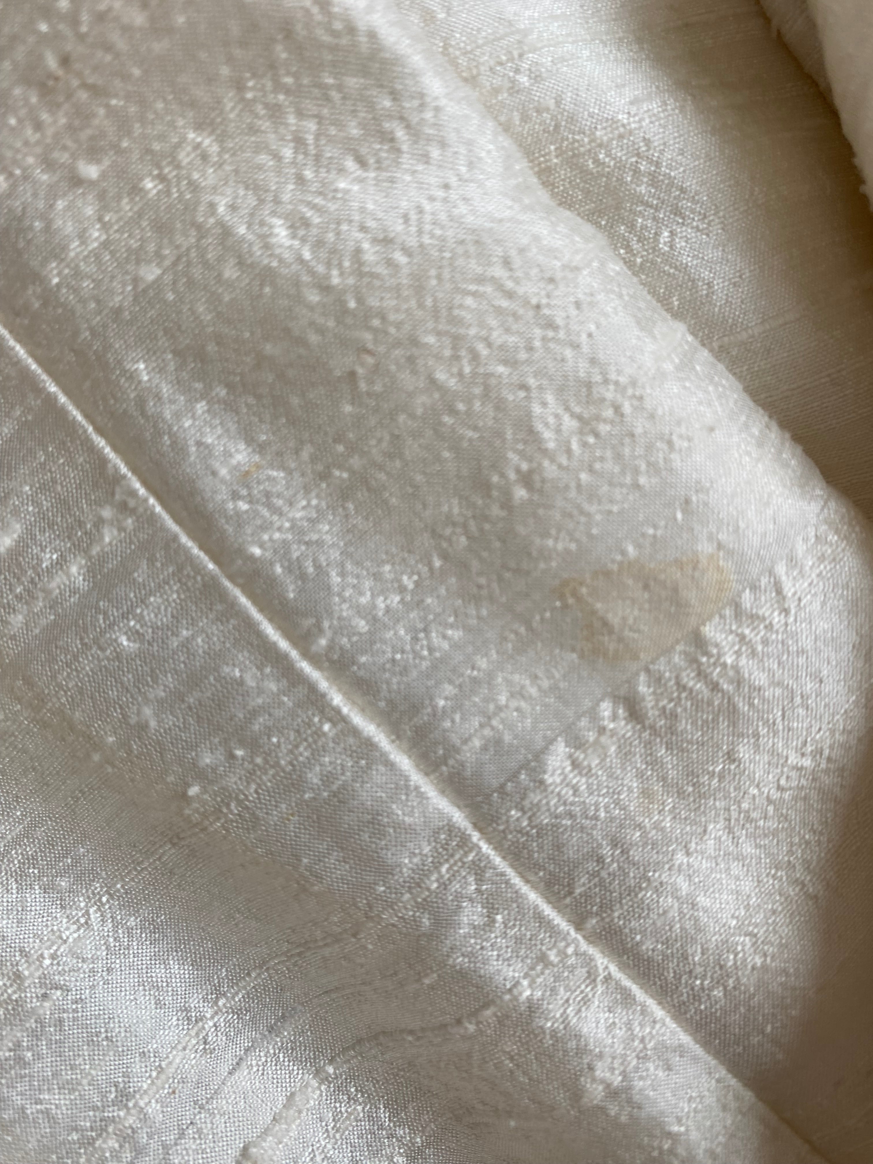 1980s Raw Silk Wedding Dress with Rosettes and Puff Sleeves