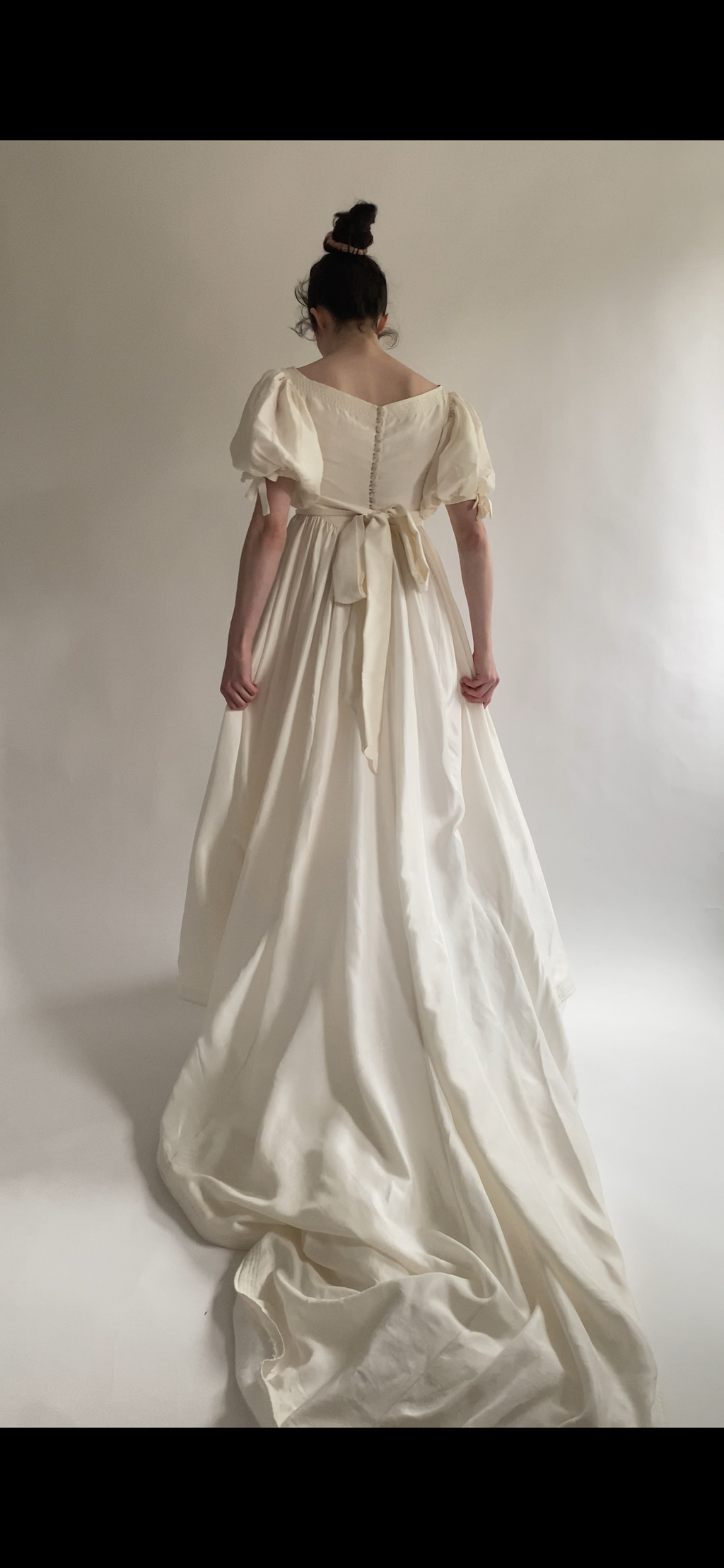 Vintage Silk 1980s Wedding Dress with Puff Sleeves