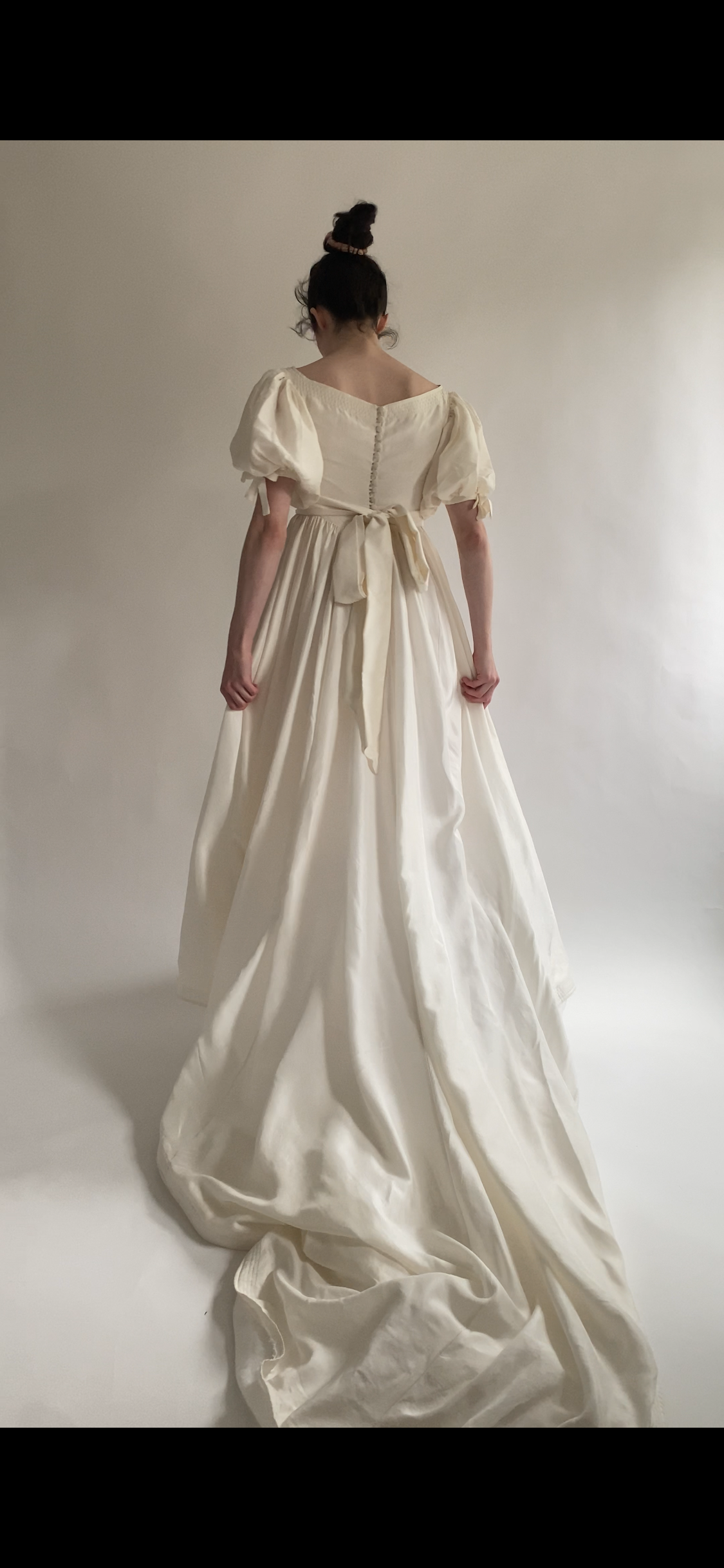 Vintage Silk 1980s Wedding Dress with Puff Sleeves