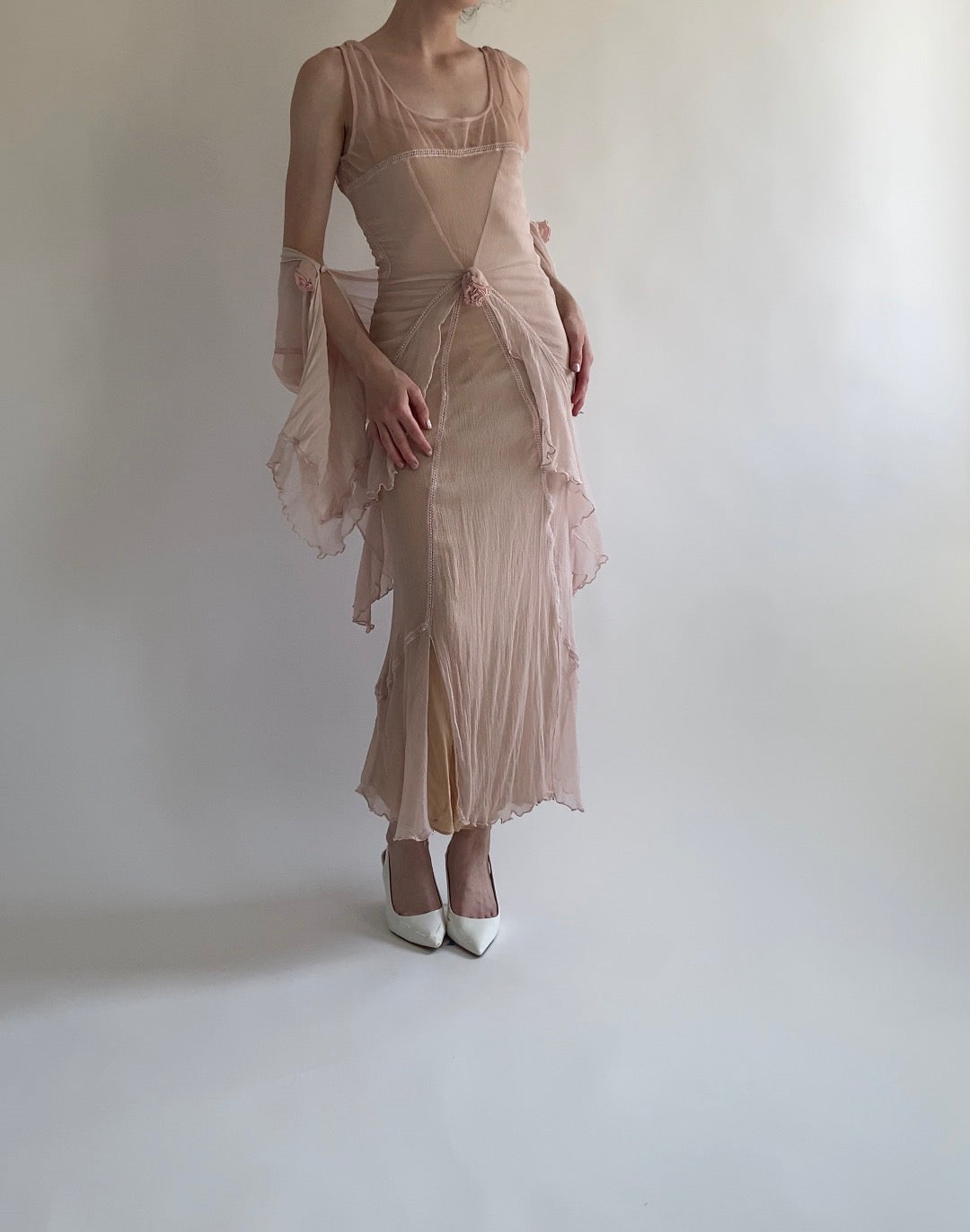 Dusty Rose Sheer Dress and Shawl Set