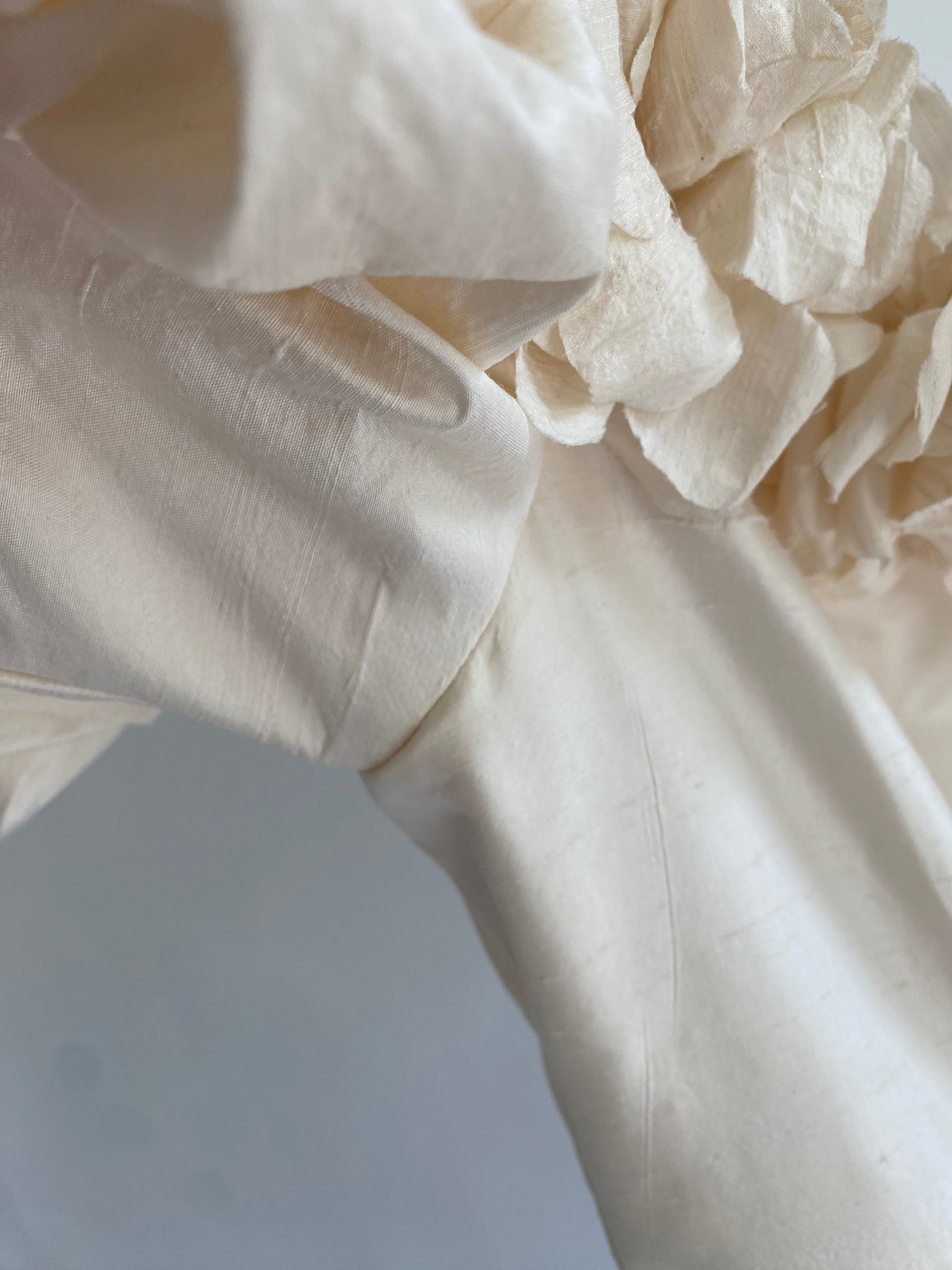 1980s Rose Trimmed Silk Wedding Dress