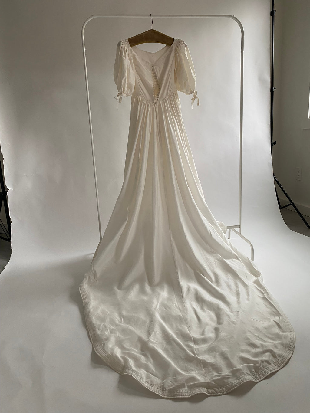 Vintage Silk 1980s Wedding Dress with Puff Sleeves
