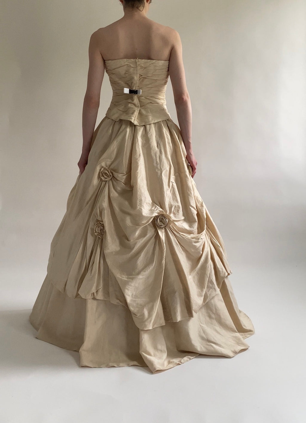 90s Silk 3-piece Wedding Dress Set Corset and Skirt with Rosettes