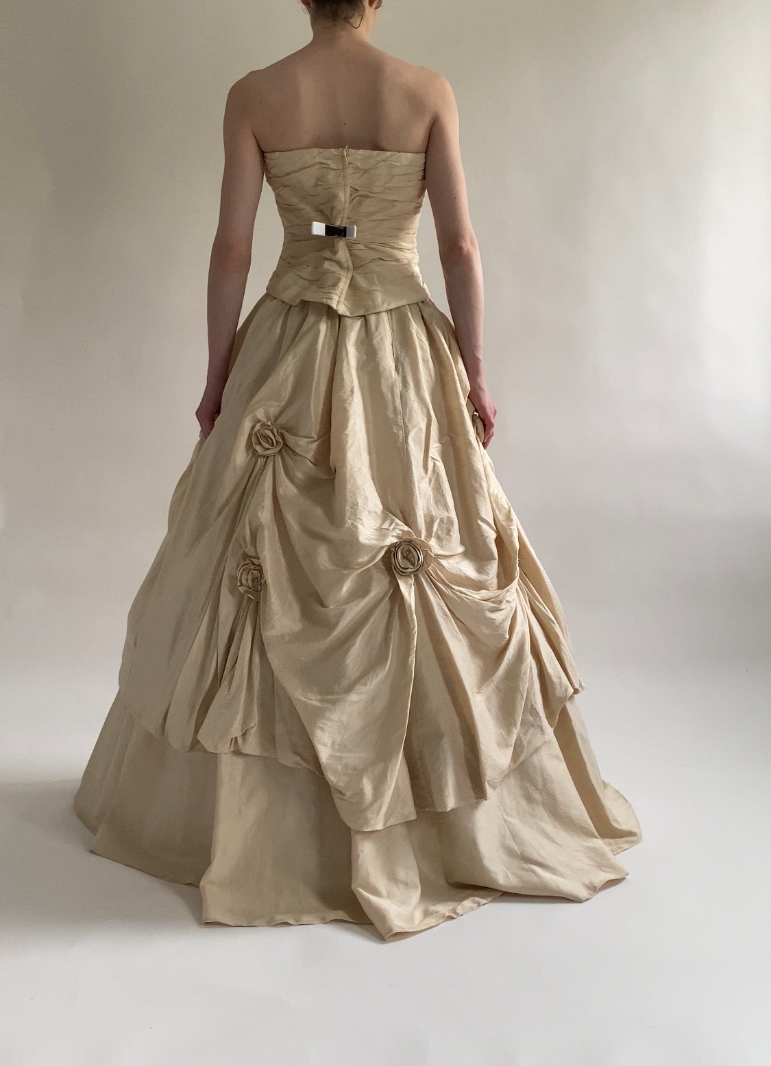 90s Silk 3-piece Wedding Dress Set Corset and Skirt with Rosettes