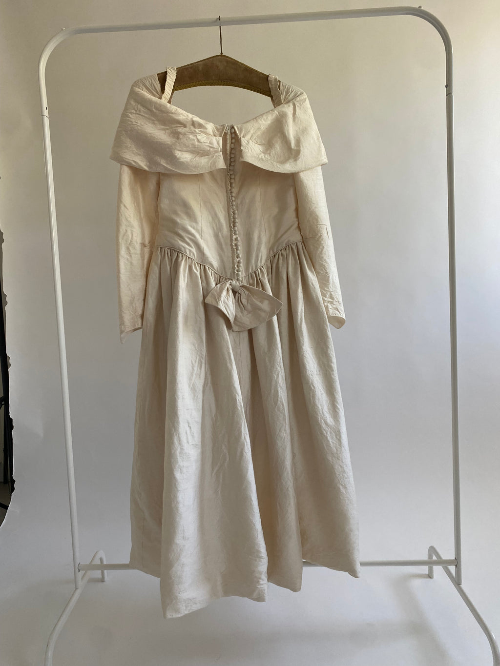 Vintage Silk Midi Off Shoulder Wedding Dress