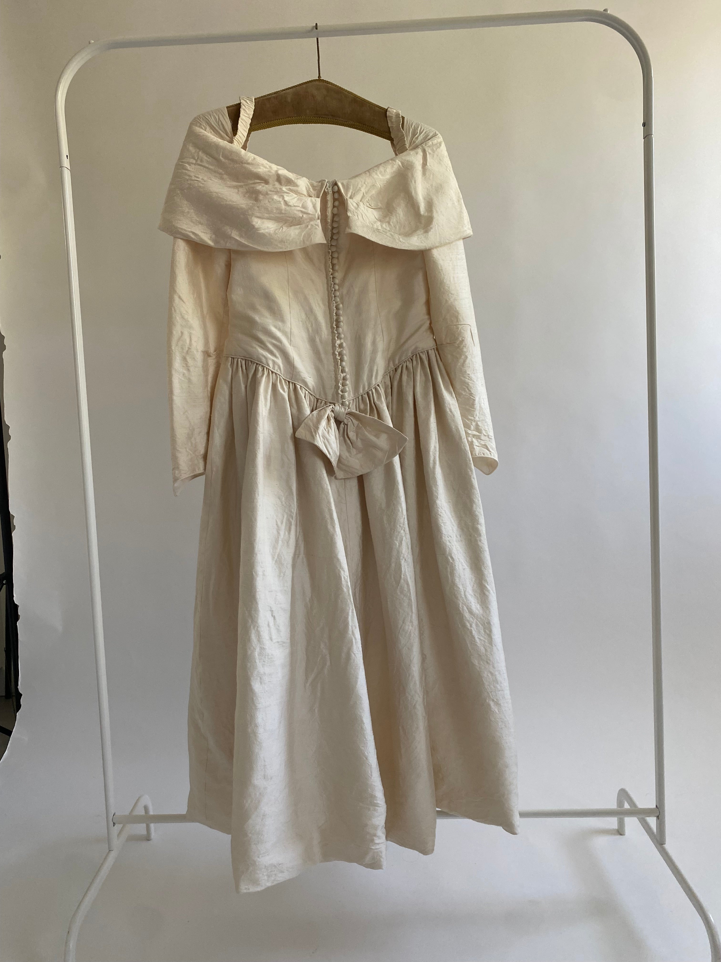 Vintage Silk Midi Off Shoulder Wedding Dress