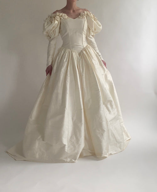 1980s Silk Rosette Wedding Dress