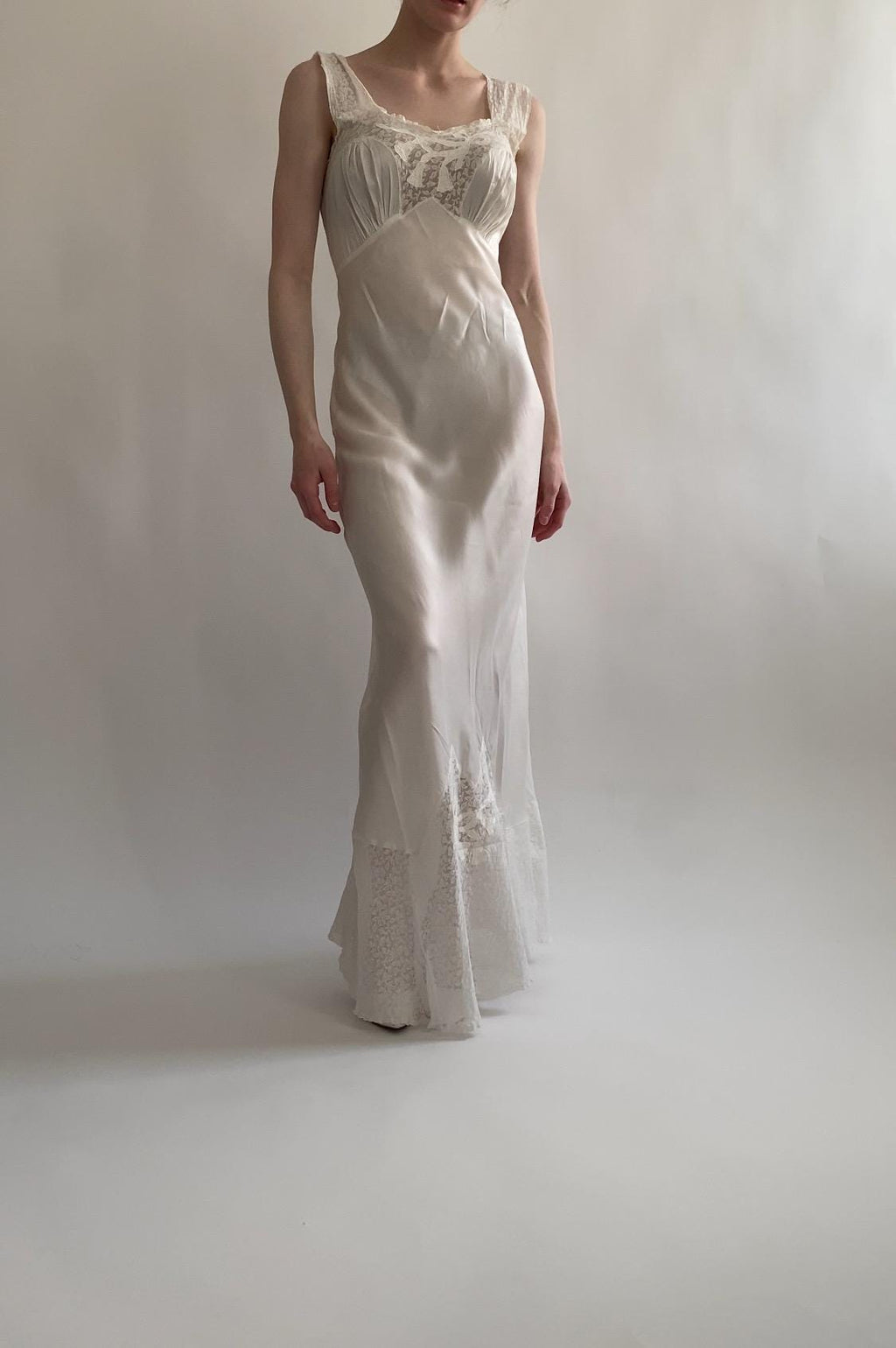 1930s Vintage Slip Dress with Lace and Embroidery Details