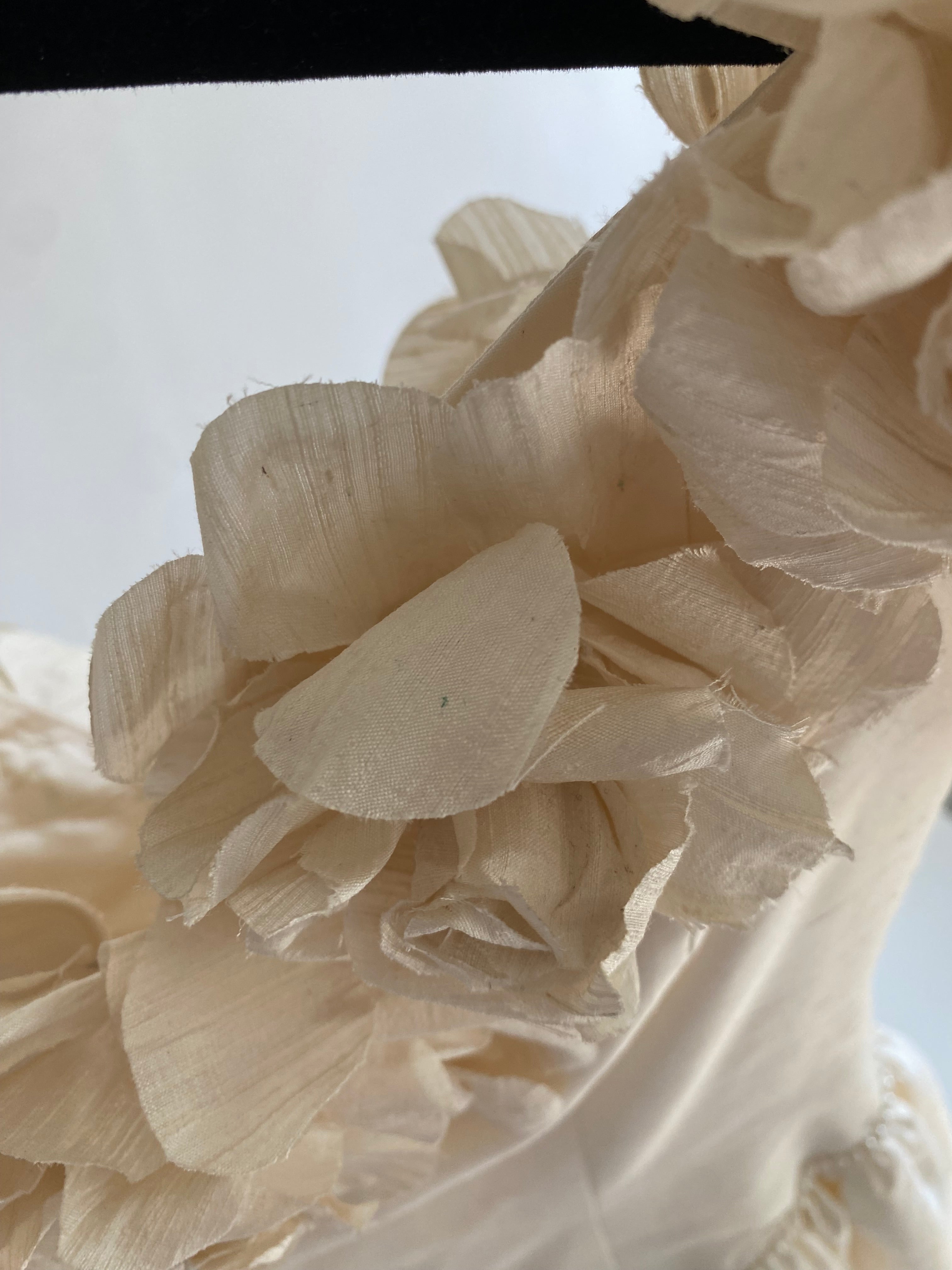 1980s Rose Trimmed Silk Wedding Dress