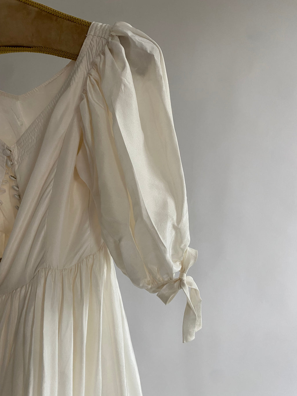 Vintage Silk 1980s Wedding Dress with Puff Sleeves