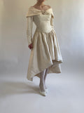 Vintage Silk Midi Off Shoulder Wedding Dress