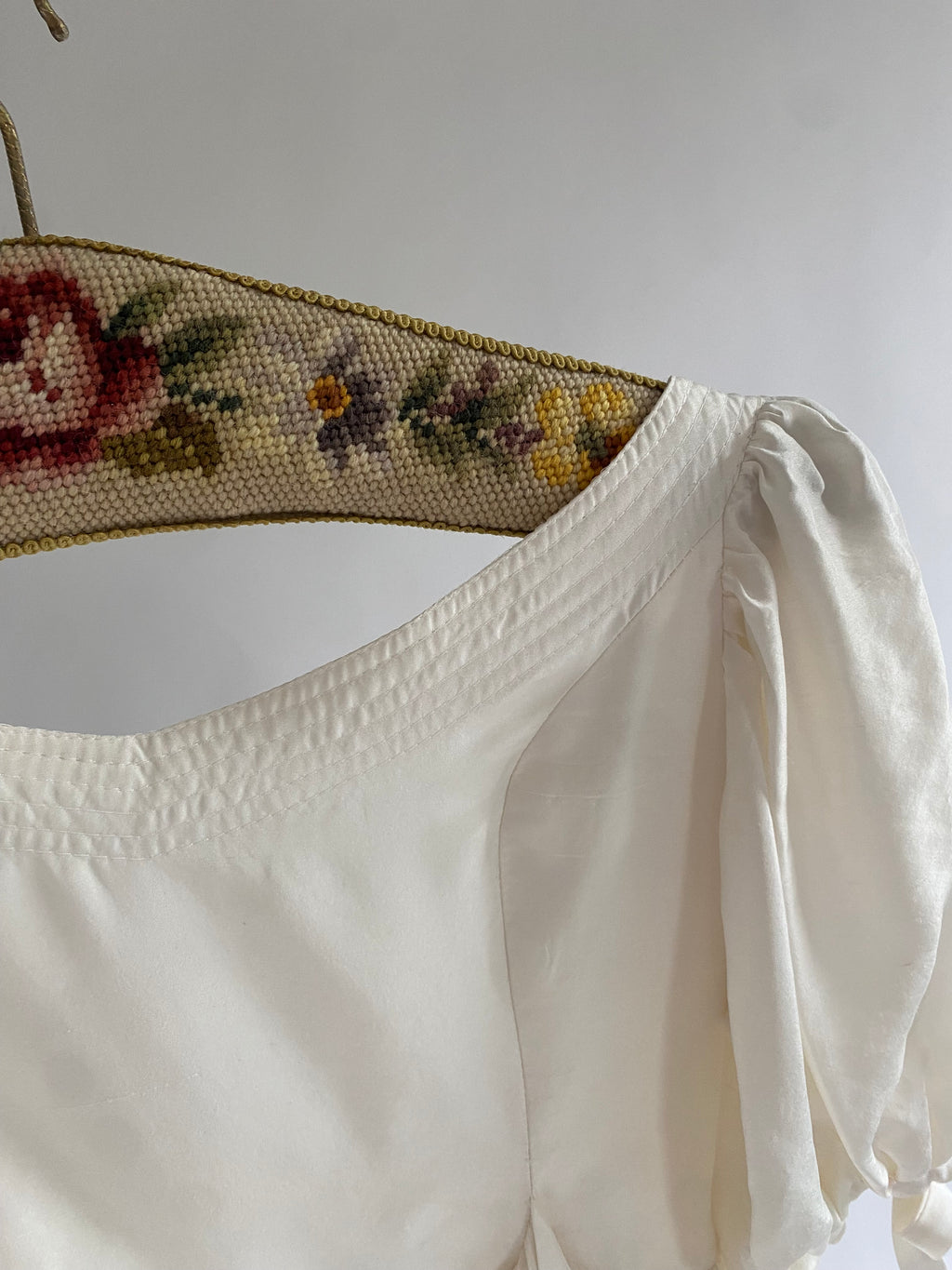 Vintage Silk 1980s Wedding Dress with Puff Sleeves